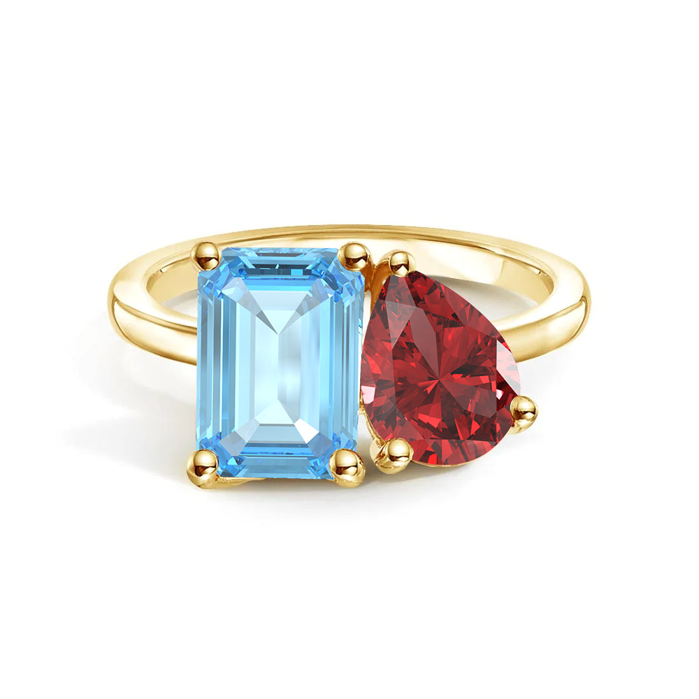 Personalized Aquamarine Birthstone Ring for Couples - Custom Toi et Moi Anniversary Jewelry Gift for Her, Wedding Band, Engagement Promise Ring - Perfect for Valentine's Day, Anniversary & Romantic Occasions
