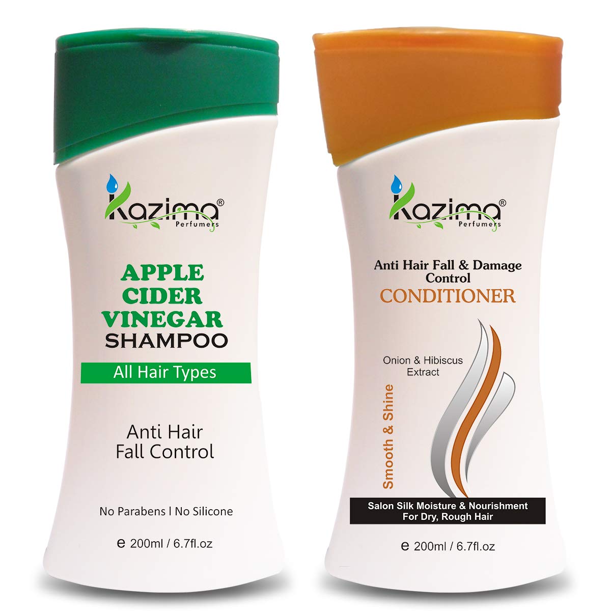 KAZIMA Apple Cider Vinegar Shampoo & Conditioner Set for Hair Fall Control, Damage Repair & Shine - 200ml Each | Sulfate-Free Hair Care for Daily Use & Scalp Health