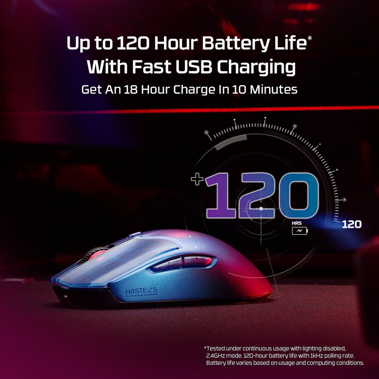 HyperX Pulsefire Haste 2 S Wireless Gaming Mouse - Lightweight 59g, 26000 DPI, 100h Battery - Perfect for FPS, MOBA & Esports Gaming