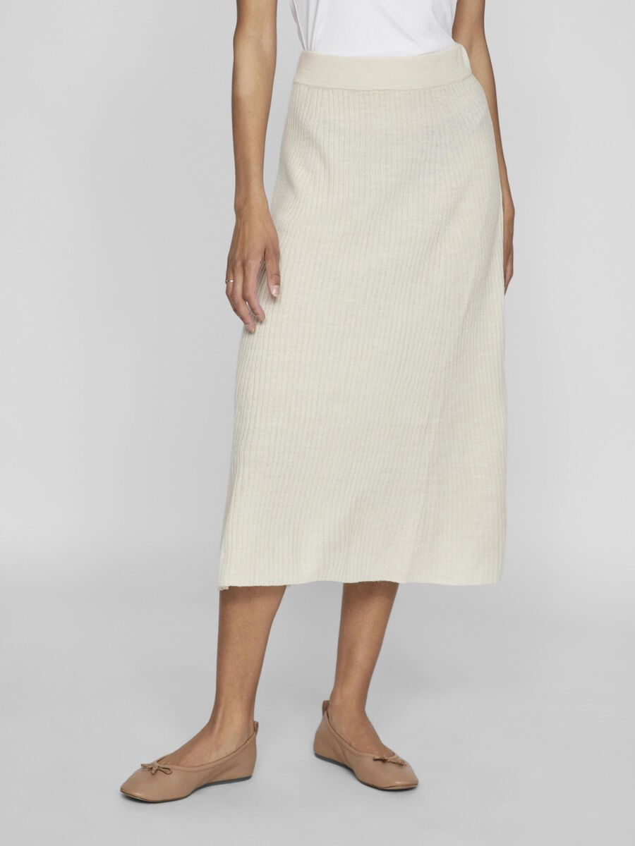 Olina Rib Knit Midi Skirt - Super Light Natural Color Stretchy Women's Skirt for Casual Wear, Office & Date Night Outfits