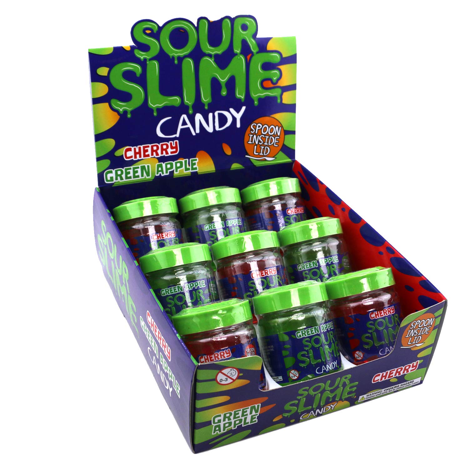 Sour Slime Liquid Candy - 9 Pack Case with Cherry & Green Apple Flavors, Includes Spoon in Lid & 2 Free GosuToys Stickers - Fun Party Favors, Halloween Treats & Kids Snacks