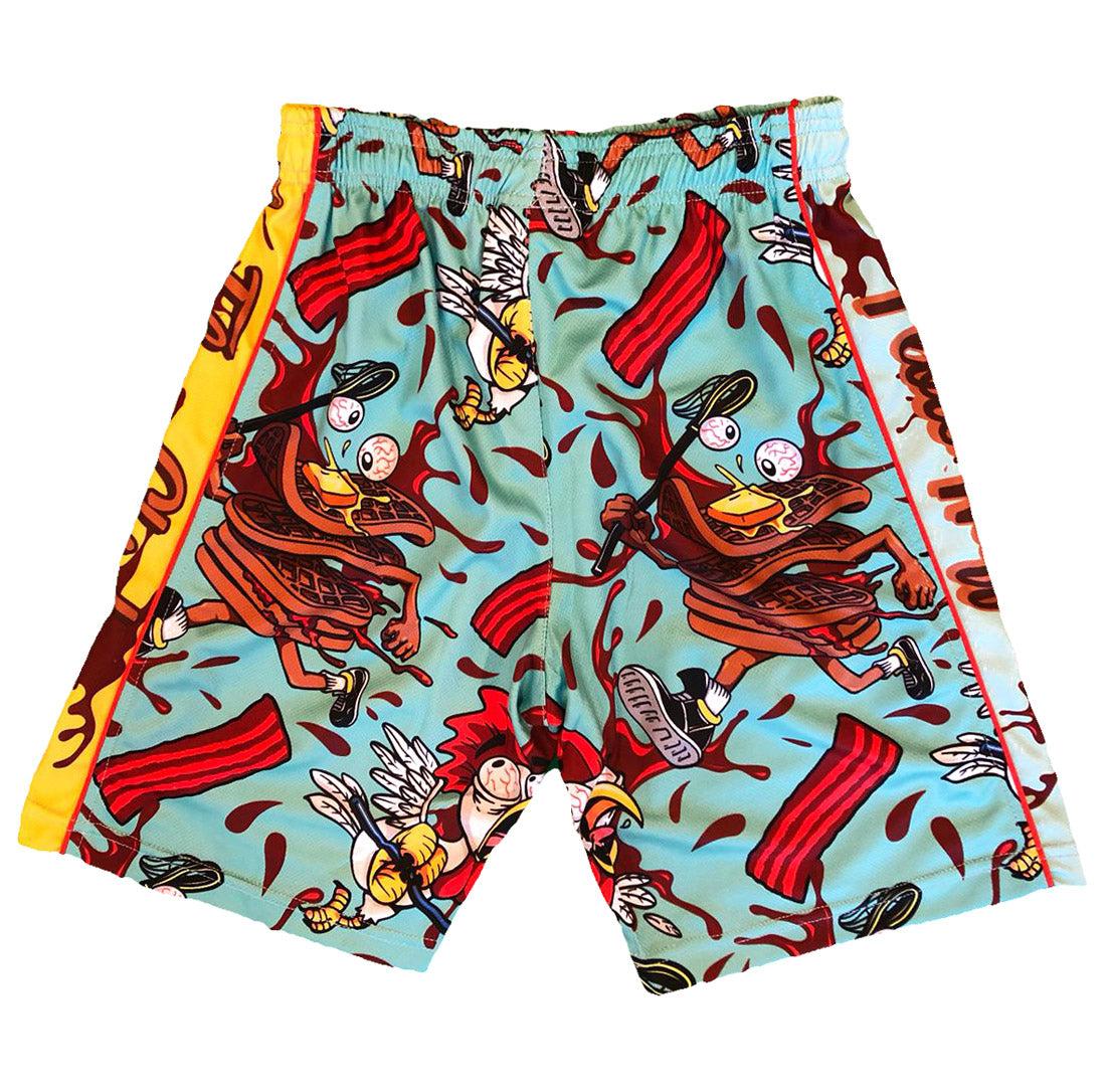 Boys' Chicken & Waffles Print Attack Shorts - Comfortable Cotton Casual Shorts for Kids, Perfect for Summer Playdates and Outdoor Adventures