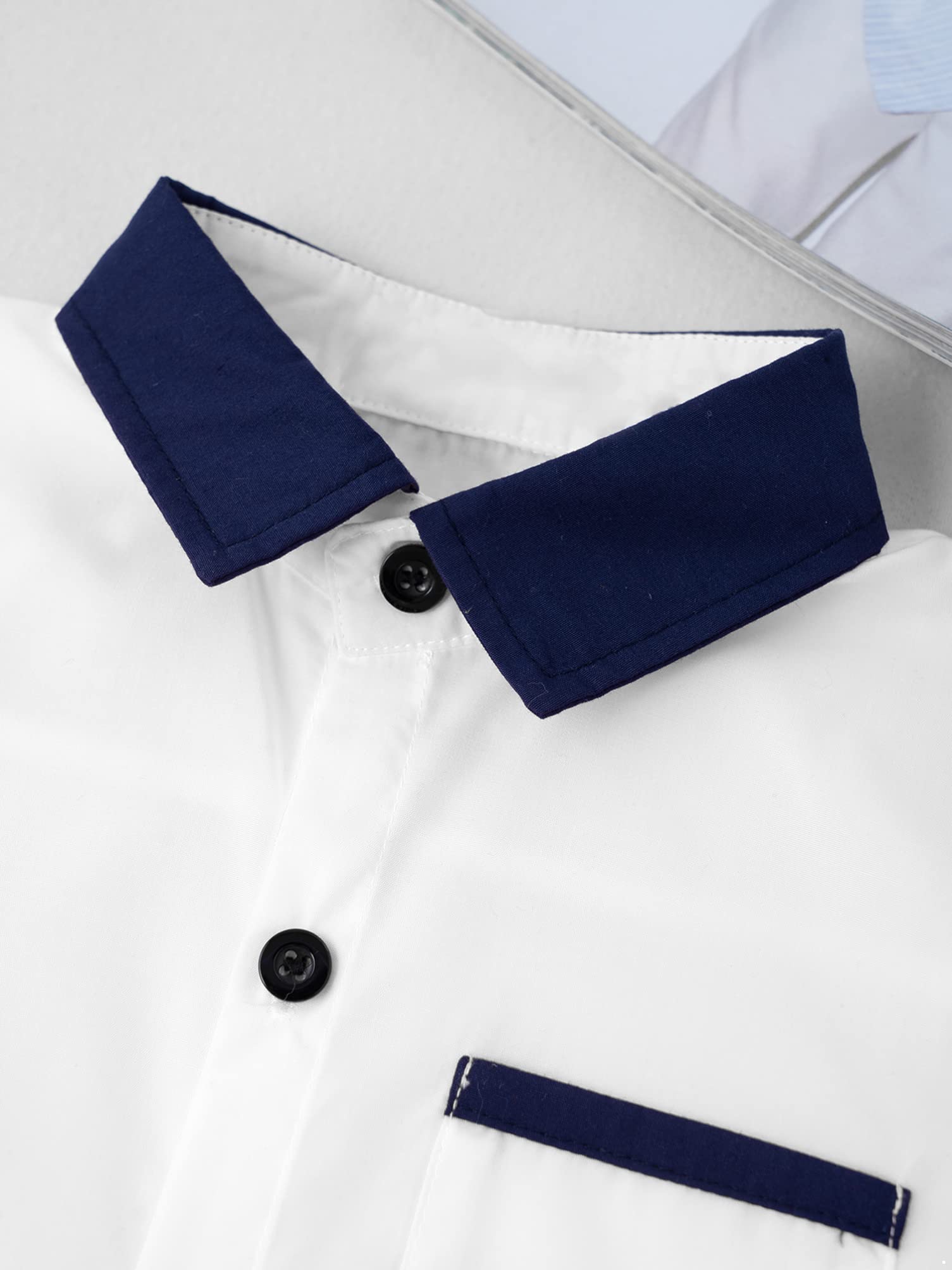 Aislor Boys' Short Sleeve Button Down Collar Shirt - 100% Cotton School Uniform Shirt with Pocket - Perfect for Classroom, Church & Formal Occasions