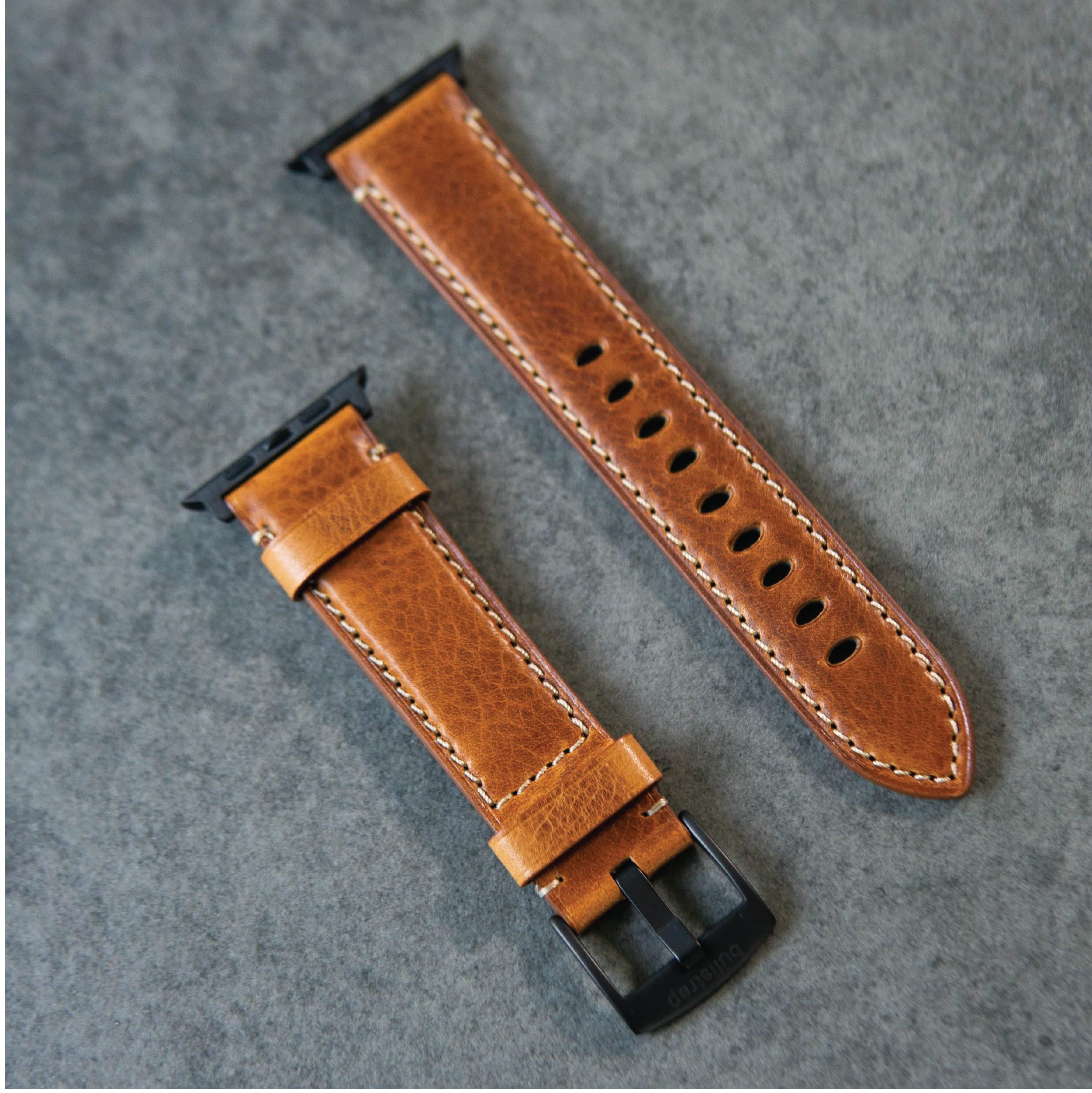 Premium Bullstrap Men's Full-Grain Italian Leather Watch Band - Compatible with Apple Watch Series 1-8 - Durable Luxury Replacement Strap for Work, Travel & Everyday Wear
