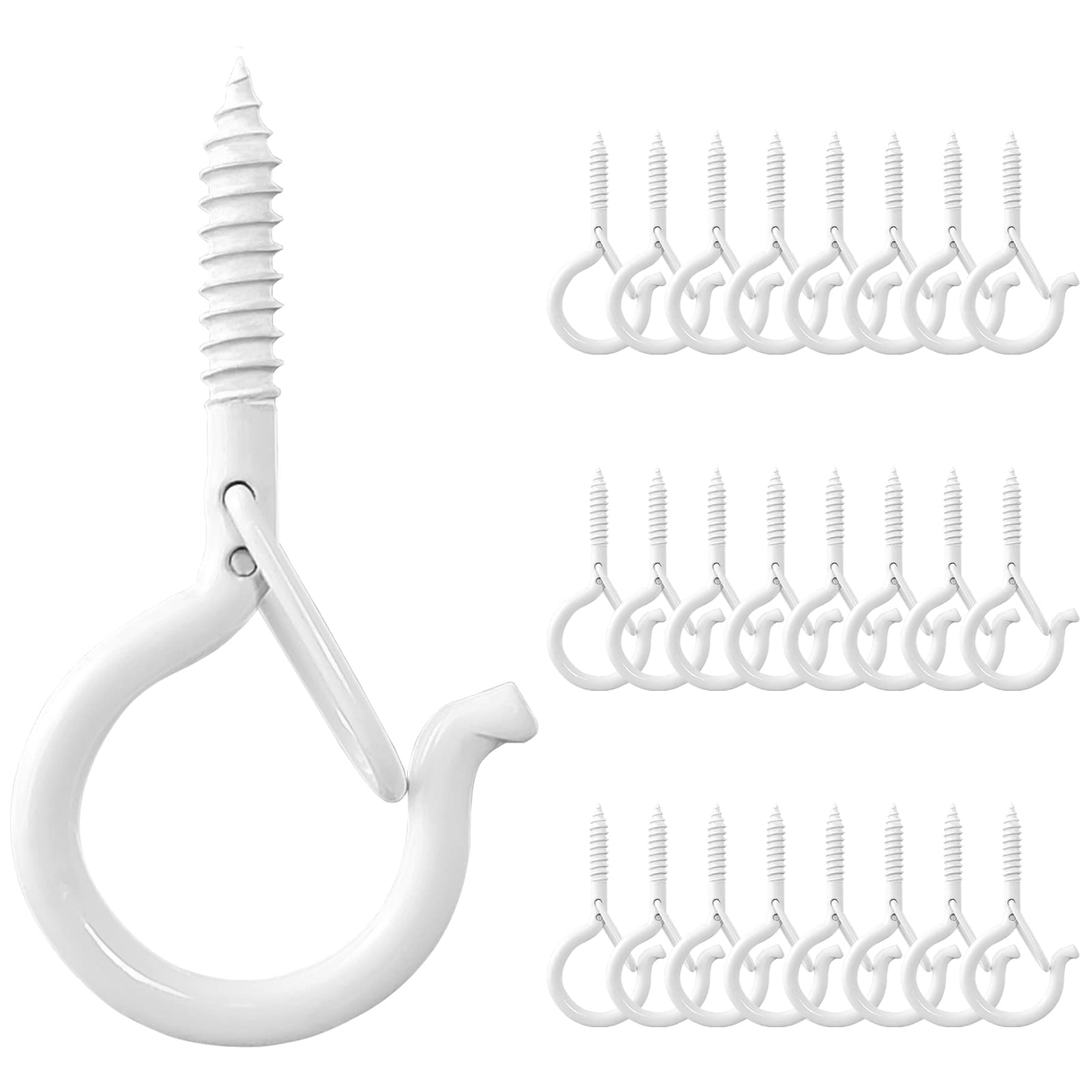 BEHENO 24 Pack 2.2 Inch Screw Hooks with Safety Buckle - Heavy Duty Q Hanger Hooks for Outdoor String Lights, Christmas Decorations & Hanging Plants - Perfect for Patio, Garden, Balcony & Indoor Decor