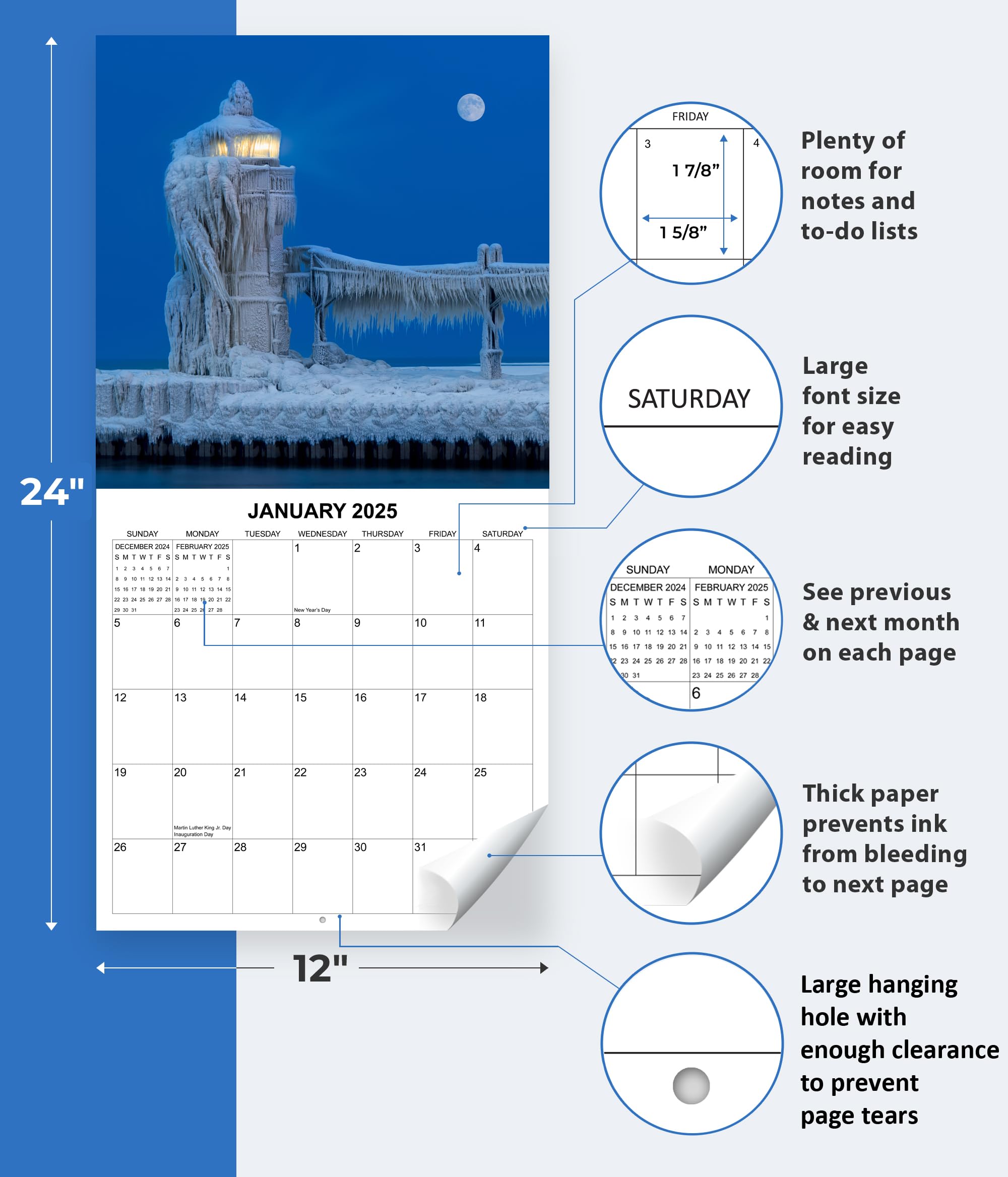 2025 Lighthouses Monthly Wall Calendar - 12
