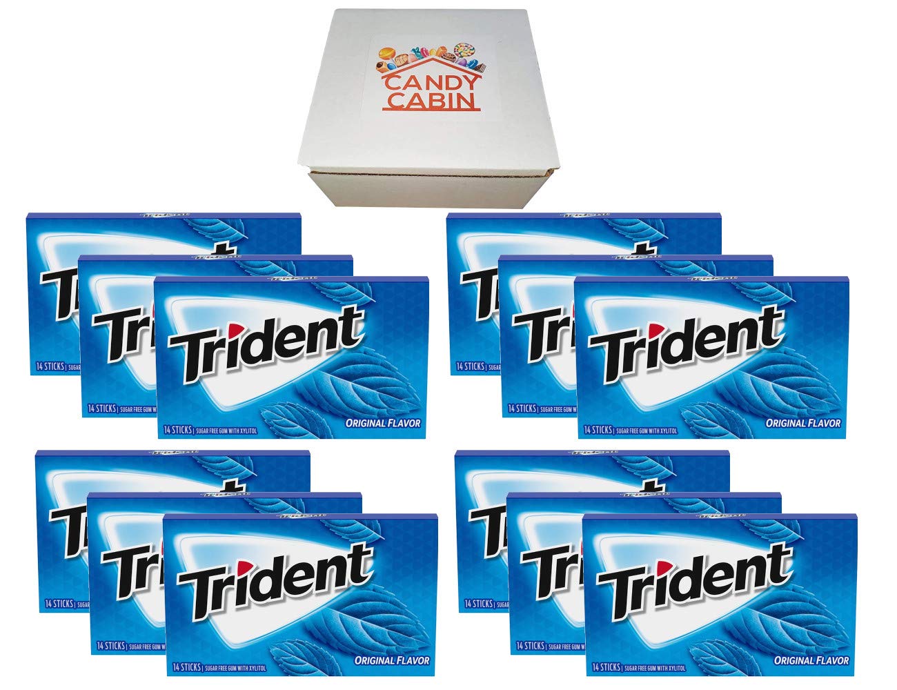 Trident Sugar Free Chewing Gum Variety Pack - 12 Pieces | Fresh Breath, Long Lasting Flavor | Perfect for Office, Travel & On-the-Go | by Candy Cabin