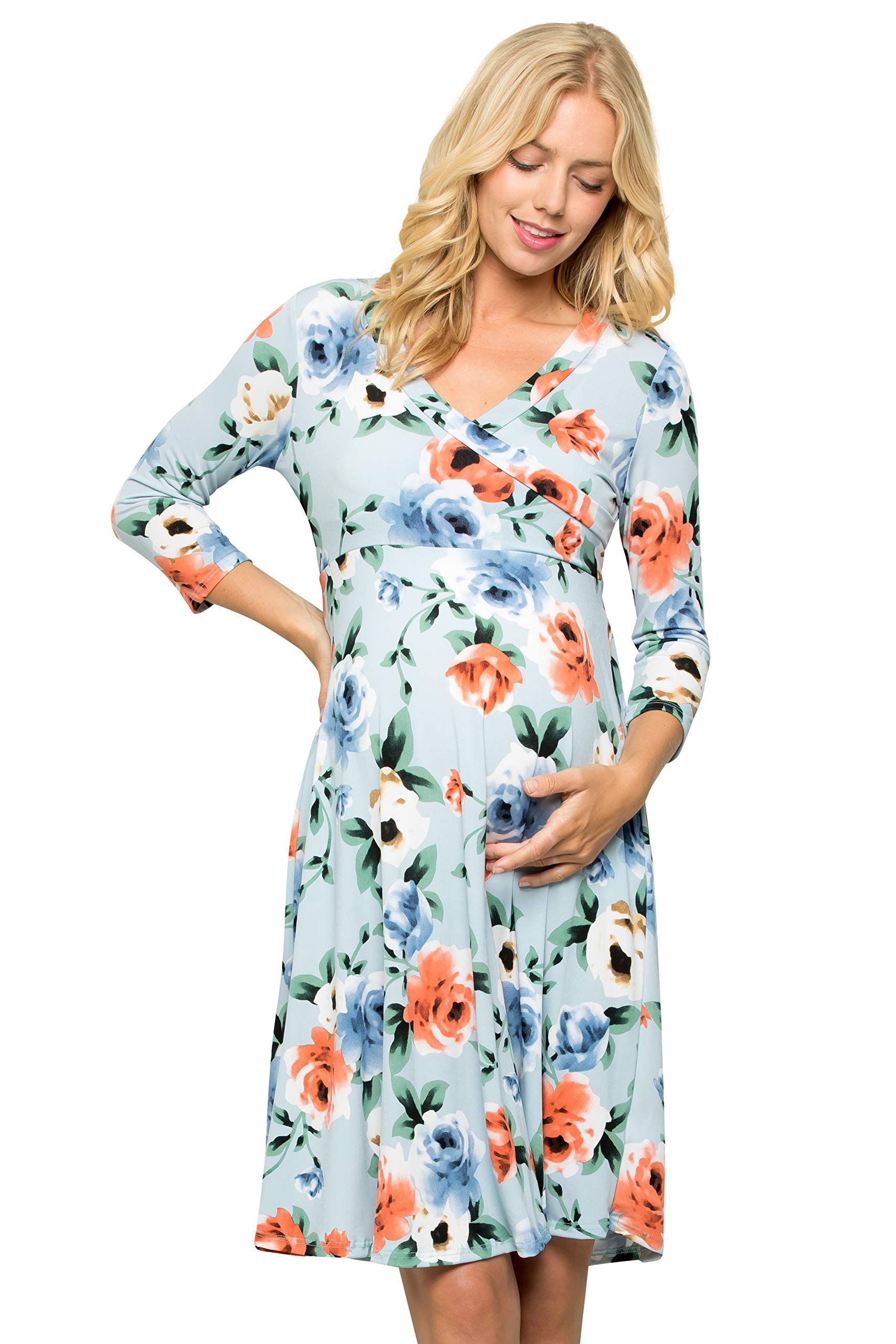 Floral Maternity Dress for Women - Comfortable Pregnancy Dress (Made in USA) - Perfect for Baby Showers, Maternity Photos & Everyday Wear