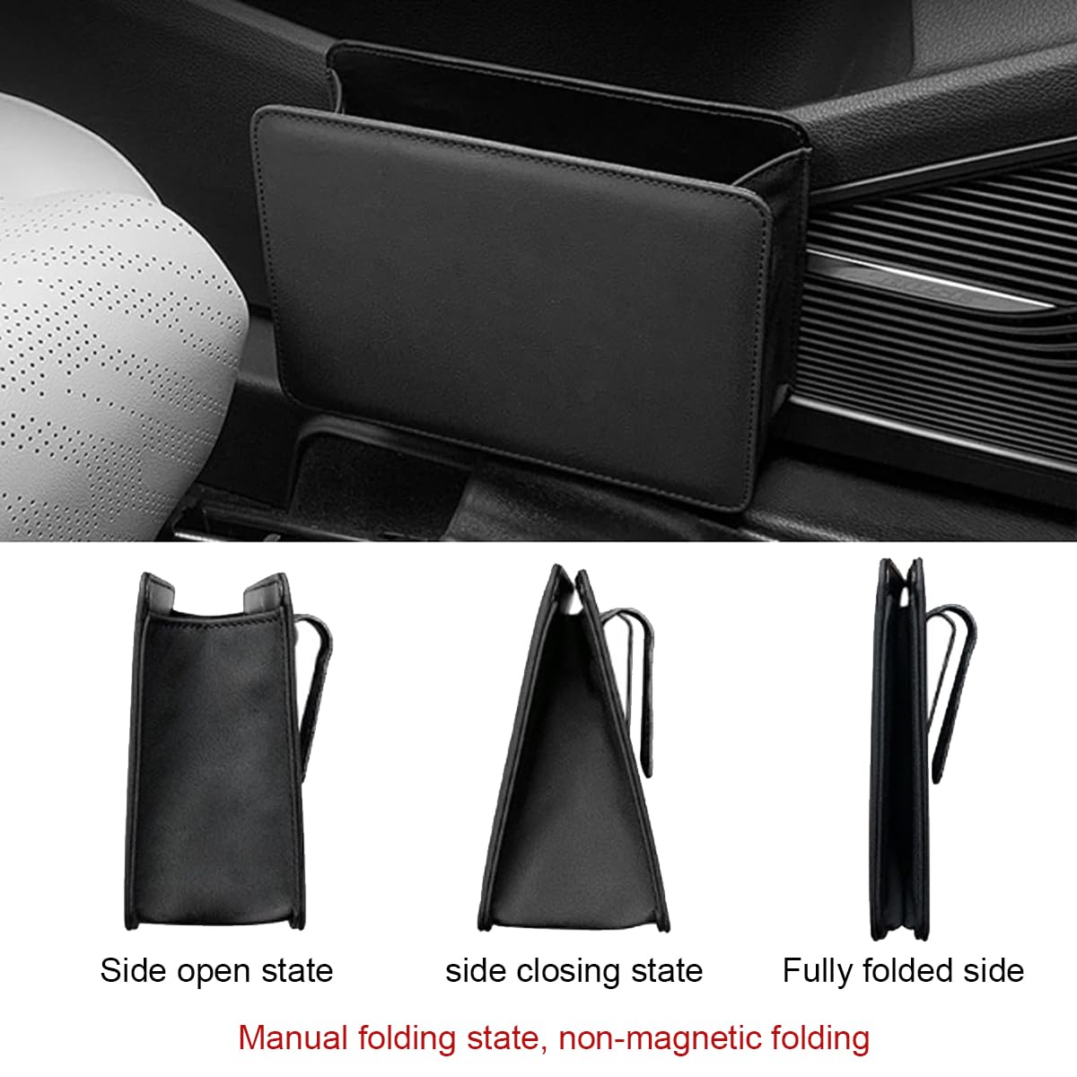 Premium Car Trash Can - Auto Leather Garbage Bin Organizer with Trash Bags | Foldable Mini Dustbin Storage for Car, SUV & Travel | Multi-Function Vehicle Waste Container (Black) - Keep Your Car Clean on Road Trips & Daily Commutes