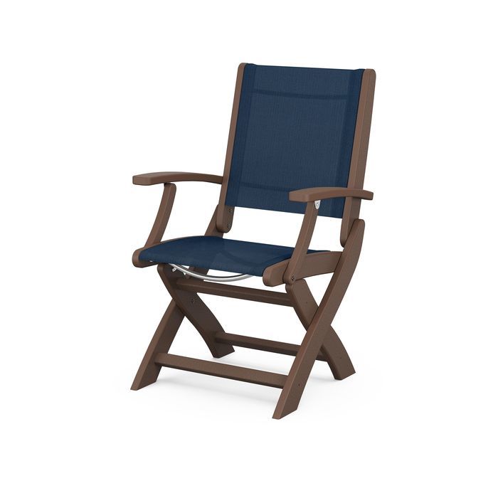 POLYWOOD Coastal Folding Chair - Durable Outdoor Furniture for Patio, Beach & Poolside - Weather-Resistant Adirondack Style Chair with Cup Holder