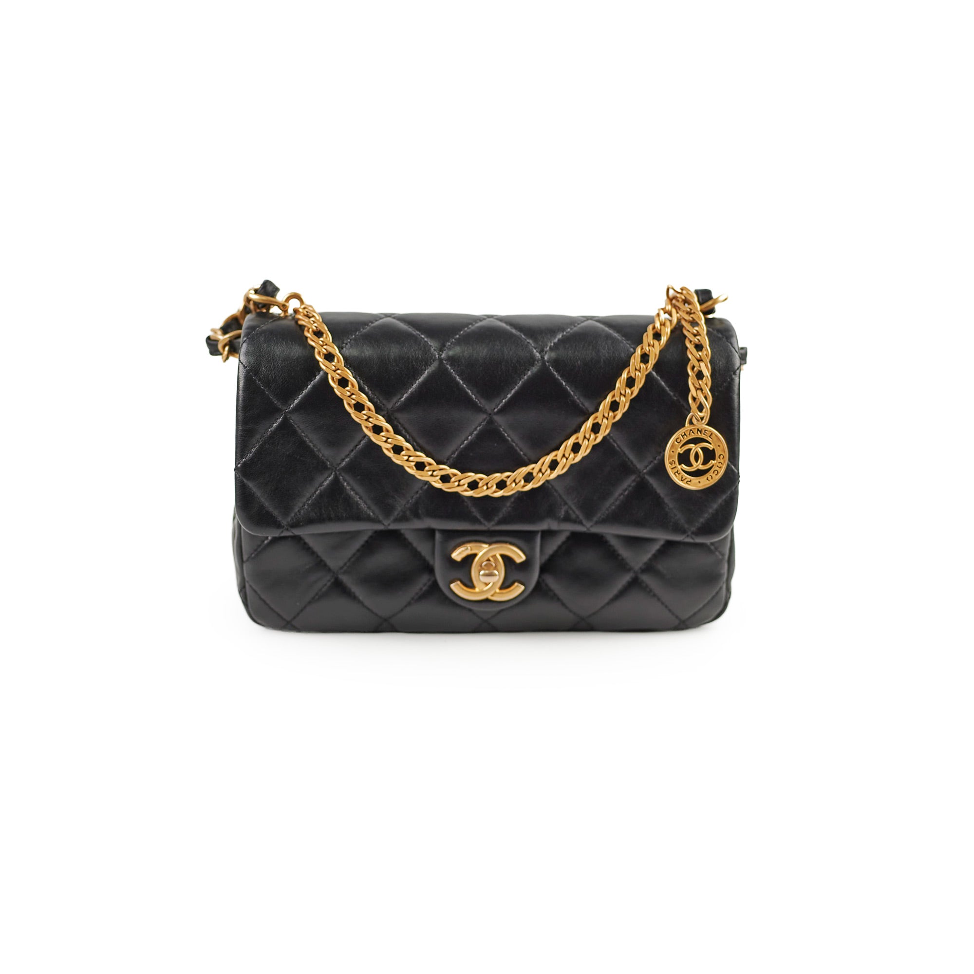 Chanel Classic Flap Bag Black Microchip Leather Crossbody Purse for Women | Luxury Designer Handbag for Parties, Dating & Special Occasions