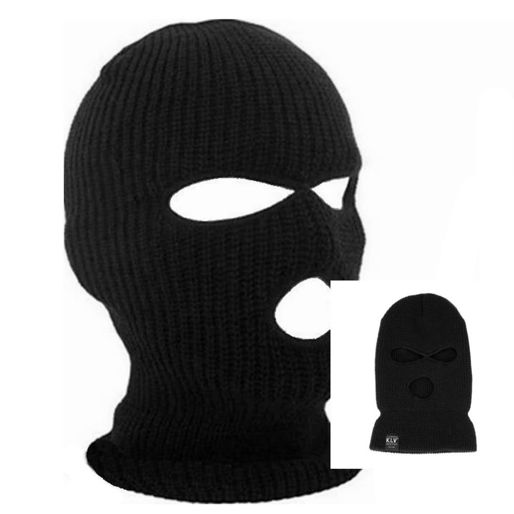Men's 3 Hole Ski Mask - Winter Motorcycle Balaclava, Black Knit Face Shield Beanie for Snowboarding, Skiing & Outdoor Activities