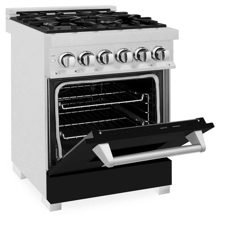 ZLINE 24 Inch 2.8 Cu Ft Dual Fuel Range - 4 Burner Gas Cooktop & Electric Convection Oven - Satin Stainless Steel with Black Matte Door (RAS BLM 24) - Perfect for Modern Kitchens & Professional Style Cooking
