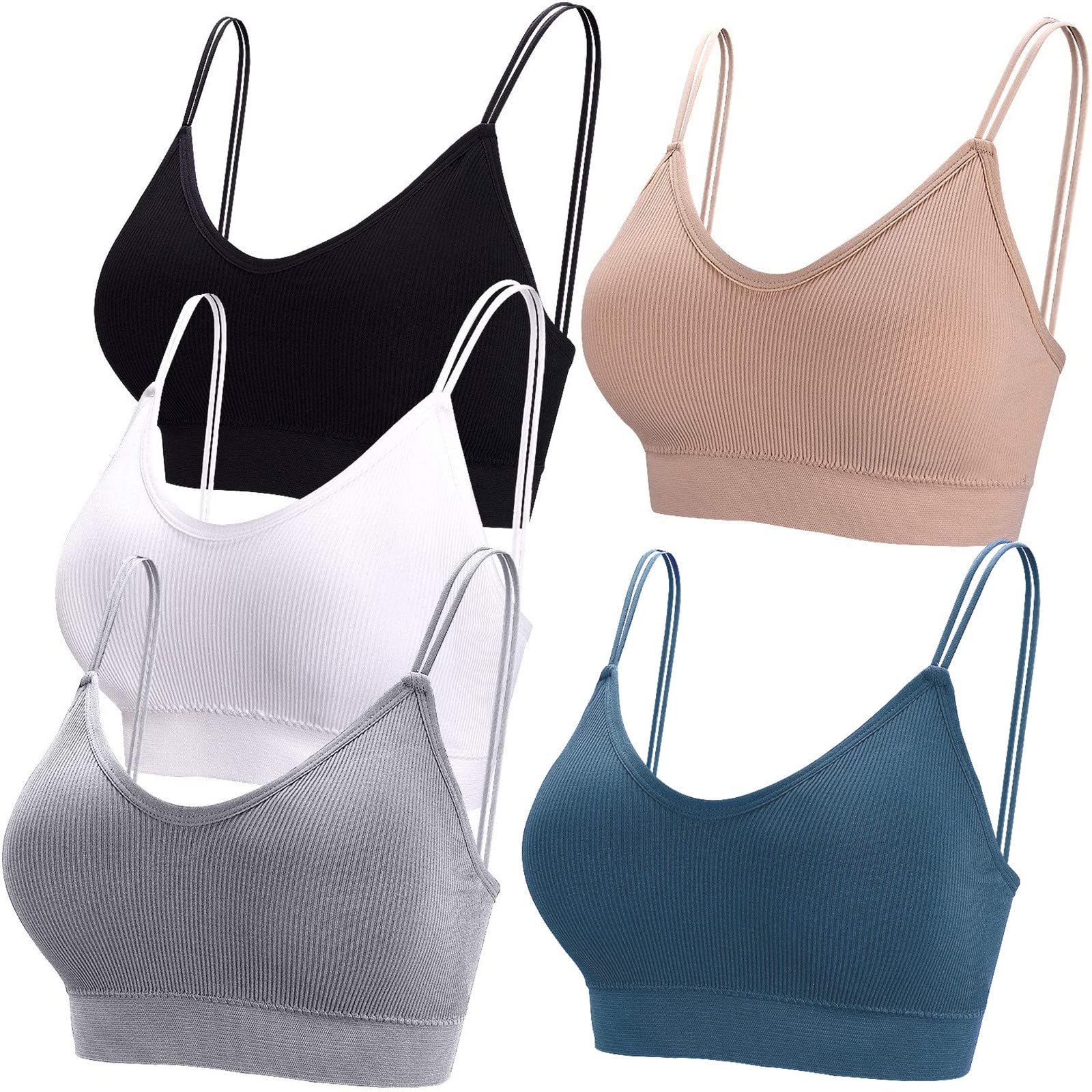 5-Pack Women's Wireless Support Bras - Seamless Low Back Comfortable Everyday Underwear for Workout, Yoga & Daily Wear