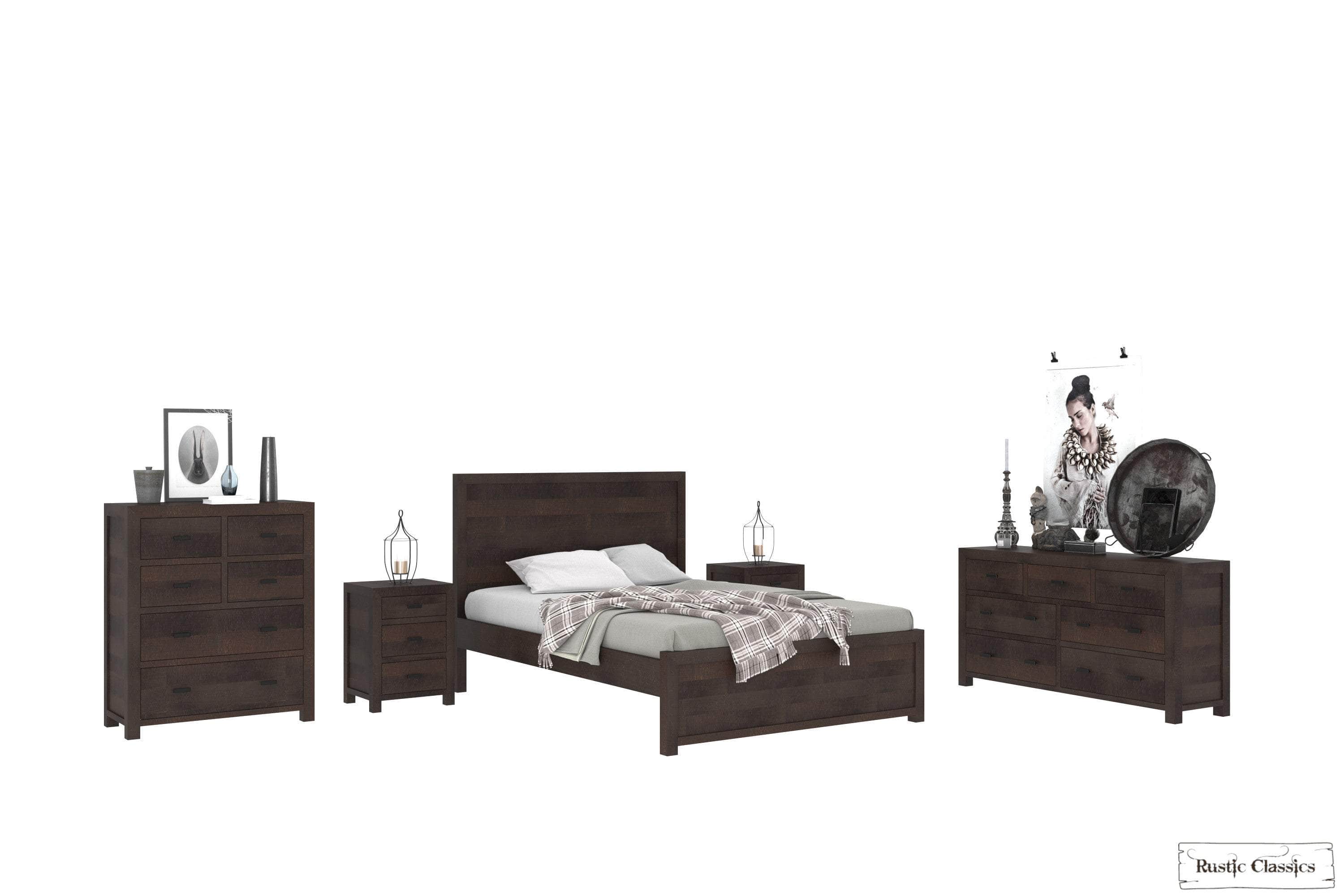 Whistler 5-Piece Reclaimed Wood Platform Bedroom Set - Queen/King Size Brown Wooden Bed Frame with Nightstands & Dresser - Rustic Farmhouse Bedroom Furniture for Master Suite or Guest Room