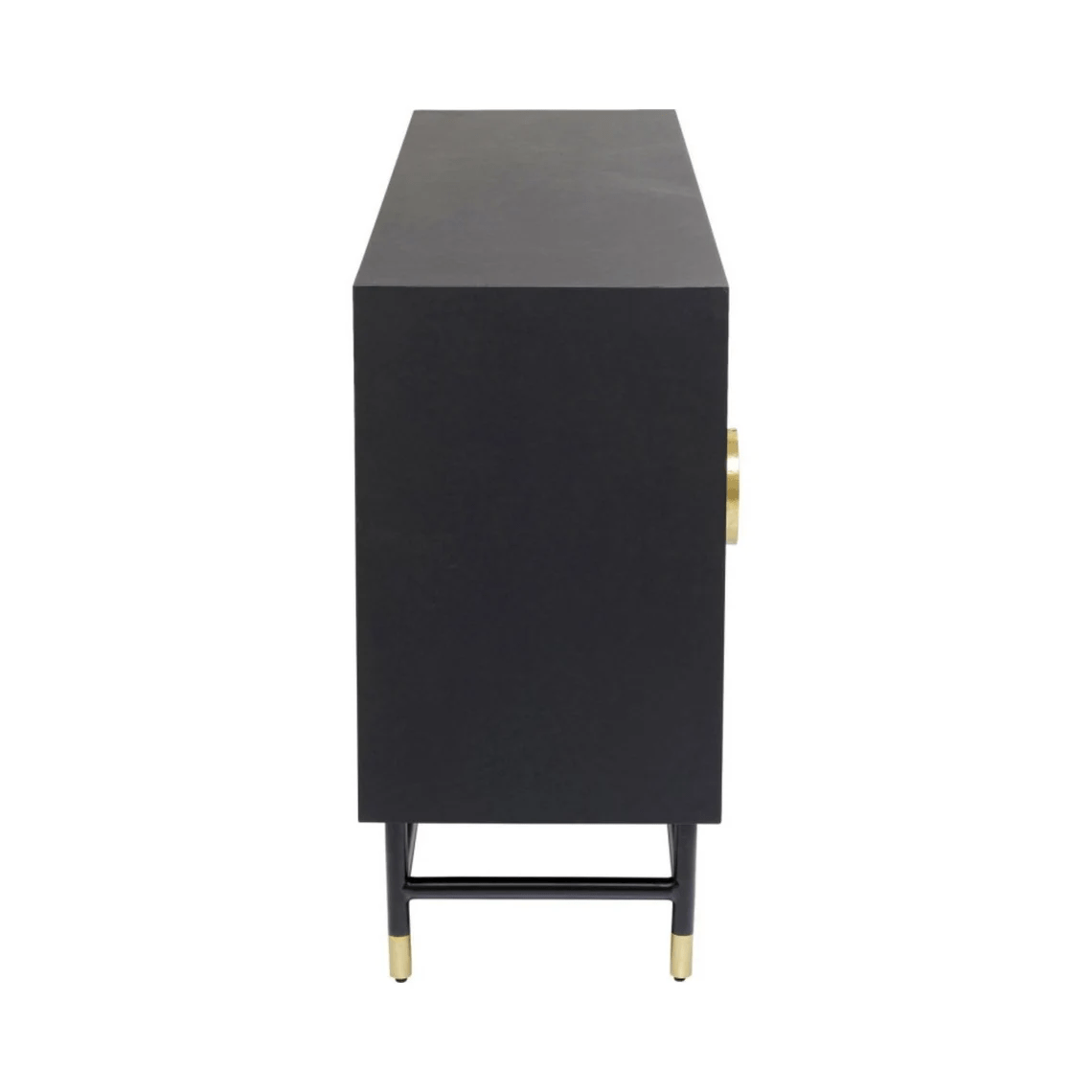 Handmade Bone Inlay Wooden Buffet Cabinet with 4 Doors - Black Finish Metal Legs for Dining Room Storage & Living Room Decor