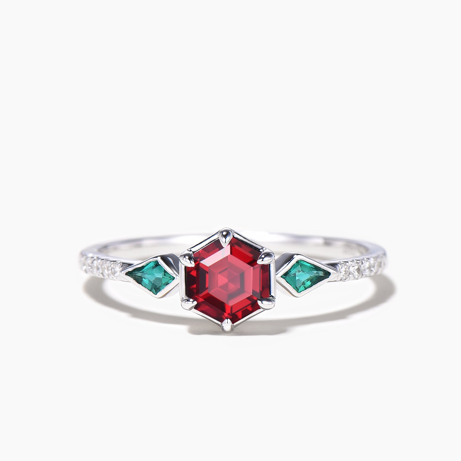1ct Hexagon Cut Ruby & Emerald Bezel Half Eternity Wedding Ring Set in Platinum - Perfect for Engagement, Anniversary & Bridal Jewelry Gifts