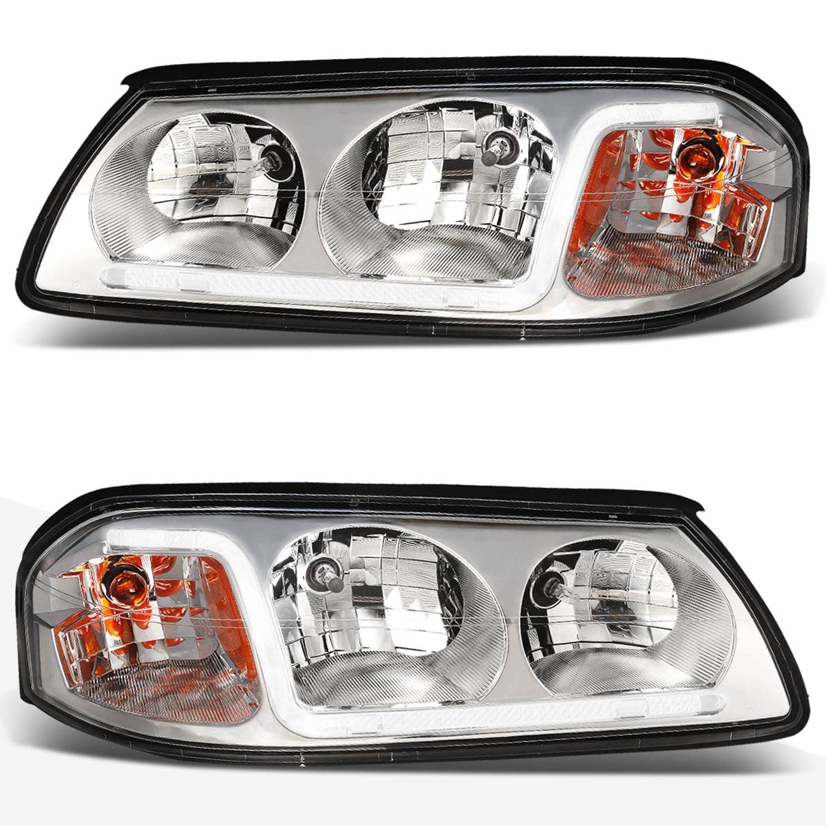 PM PERFORMOTOR 2Pcs LED DRL Headlight Assembly for 00-05 Chevy Impala - Chrome Housing Headlamps with Daytime Running Lights | Perfect for Night Driving & Car Upgrades