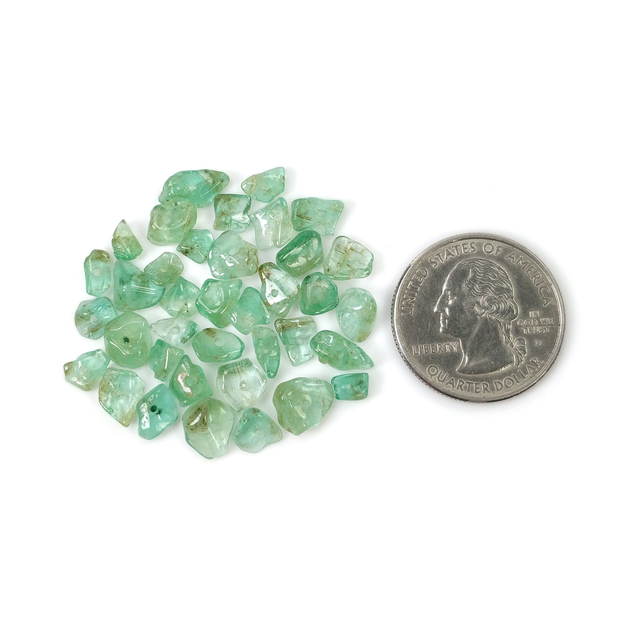 Natural Colombian Emerald Loose Beads - 28.85cts Untreated Green Emerald Gemstone Nuggets (6x4mm to 9x7mm, 37pcs) for Jewelry Making, DIY Crafts & Beading Projects
