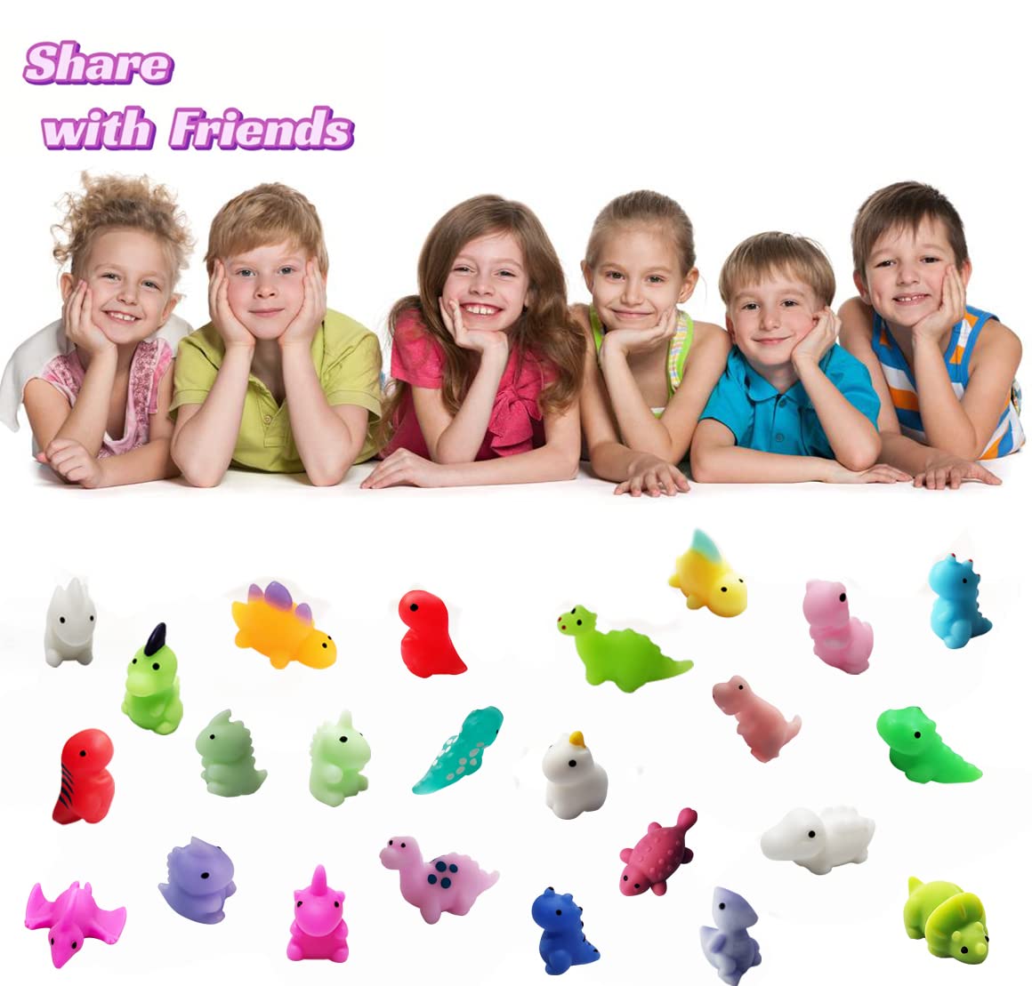 24PCS Kawaii Dinosaur Mochi Squishy Toys for Kids Party Favors & Gifts