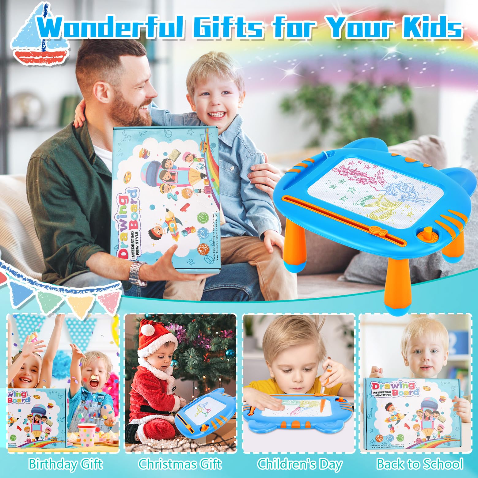 Magnetic Drawing Doodle Board for Toddlers 1-3 Years Old - Educational Learning Toy for Boys & Girls 18+ Months - Perfect Christmas Birthday Gift for Kids - Fun Creative Play at Home, Travel & Preschool