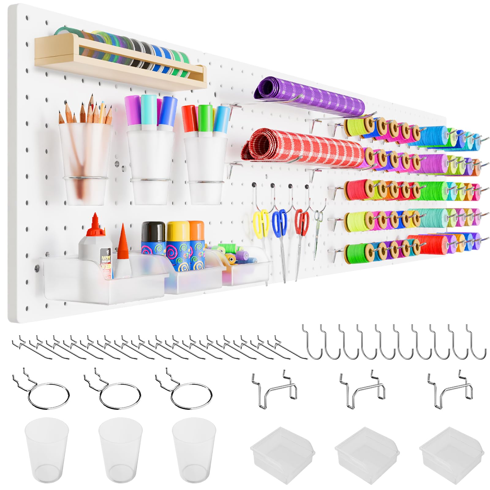 36-Piece FZK Pegboard Kit with 4 White Plastic Pegboards & Accessories - Wall Organizer for Office, Craft Room, Garage & Home Storage - Pegboard with Hooks for Tools, Supplies & DIY Projects