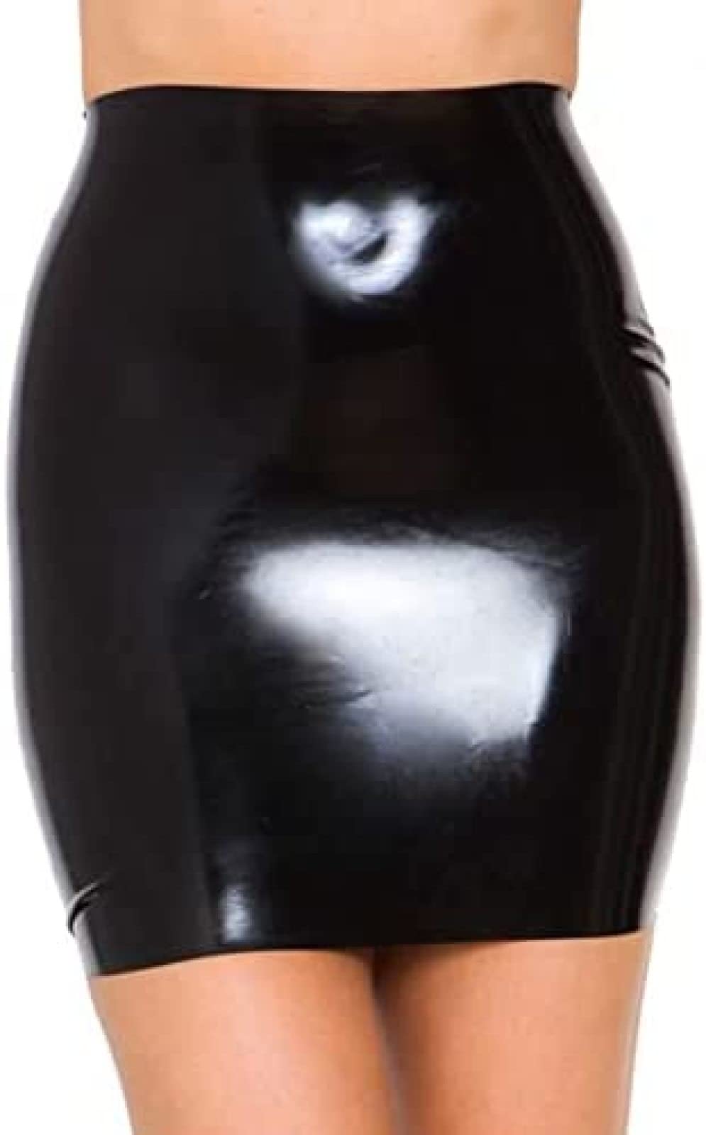 IDOBLO Women's Latex Skirt - High Waist Open Rubber Gummi Dress in Black | Perfect for Fetish Wear, Cosplay & Nightclub Outfits