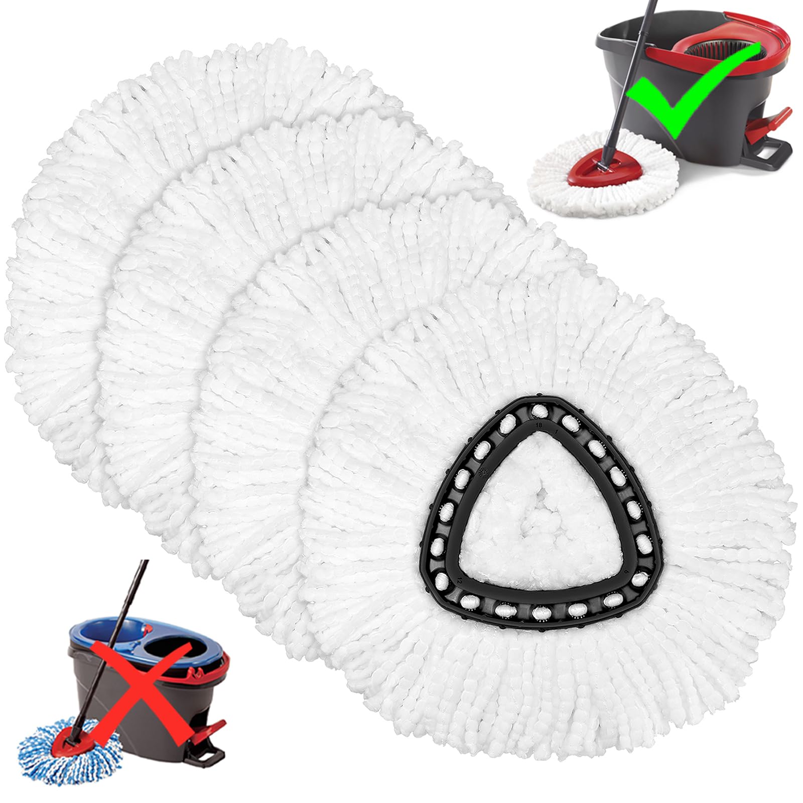 Replacement Mop Heads for O-Cedar Easy Wring Spin Mop - 4 Pack Microfiber Spin Mop Refills - Easy Cleaning Mop Head Replacement (White) - Perfect for Hardwood Floors, Tile & Kitchen Cleaning