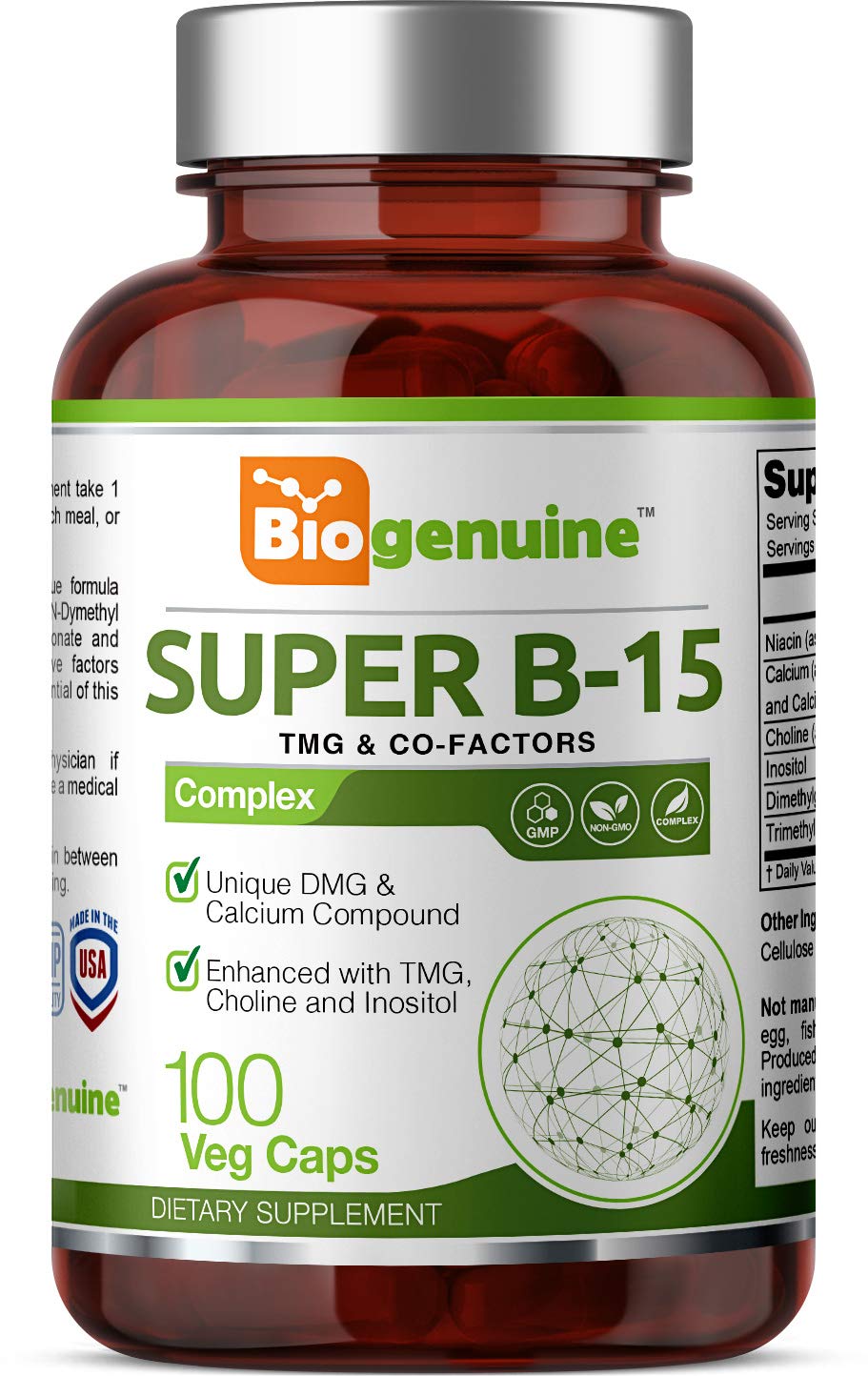 Super B-15 Vitamin Complex 100 Capsules - Niacin, Calcium, Choline, Inositol, DMG & TMG - Supports Oxygen Utilization & Energy Metabolism - Ideal for Athletes, Fitness Enthusiasts & Active Lifestyles