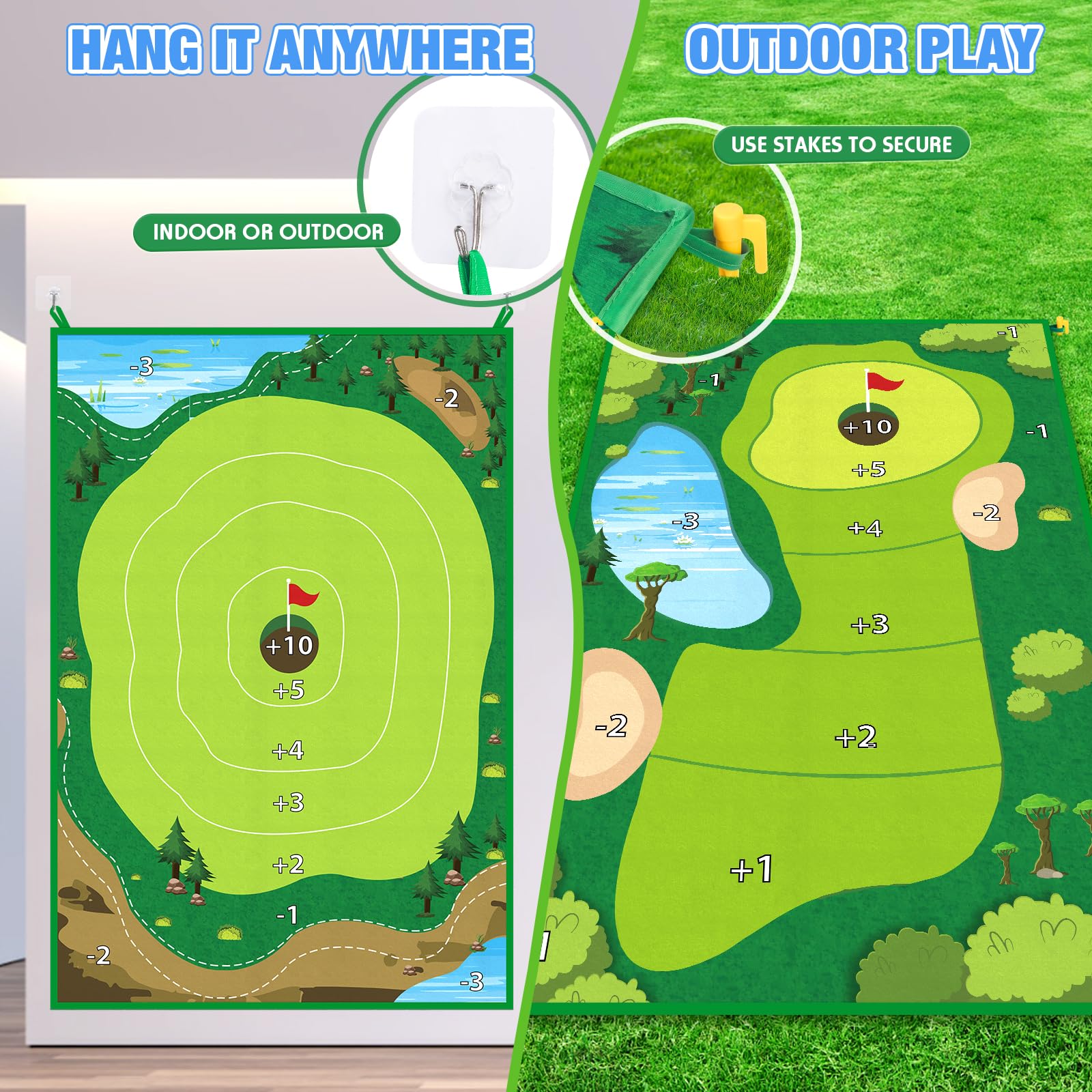 Double-Sided Chipping Golf Game Set with Practice Mats & 20 Balls - Backyard & Indoor Outdoor Family Fun Game for Adults & Kids - Perfect for Parties, Picnics, and Backyard Entertainment