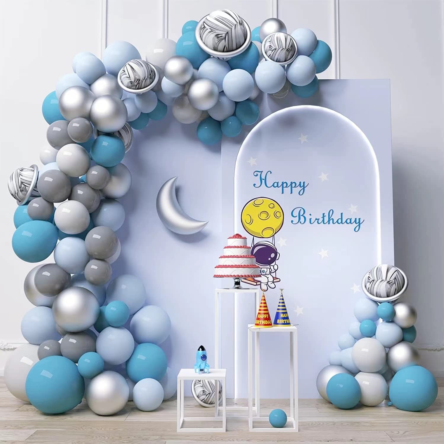 Outer Space Balloon Garland Arch Kit - Astronaut Galaxy Moon Party Decorations for Kids' First Birthday & Solar System Themed Celebrations | Perfect for Baby Showers, Space-Themed Parties, and Science Classroom Decor