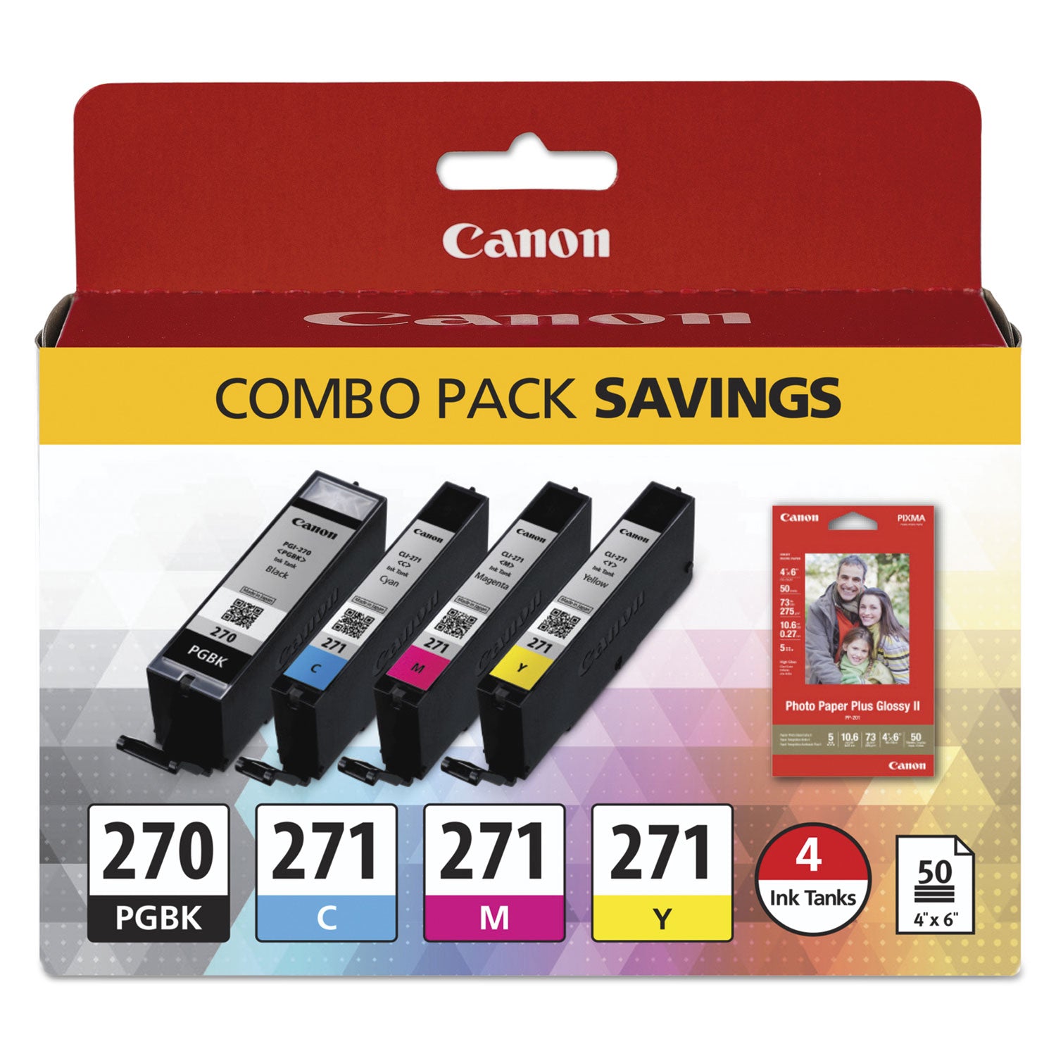Original PGI 270/CLI 271 Ink & Paper Combo Pack - Black & Tri-Color Cartridges for Canon Printers | Ideal for Home Office & Small Business Printing
