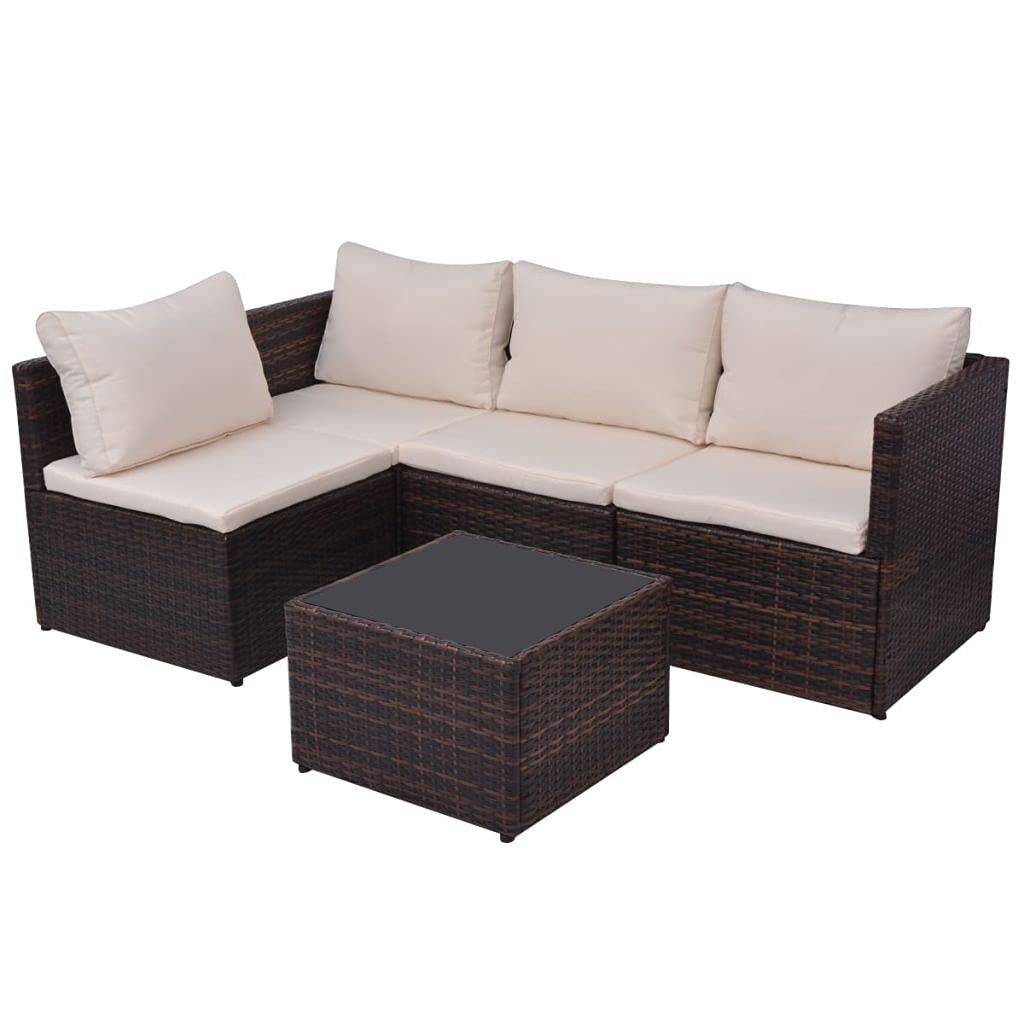 13-Piece Brown Poly Rattan Garden Sofa Set with Coffee Table & Cushions - Outdoor Patio Furniture, Sectional Conversation Set for Backyard, Poolside & Deck Relaxation