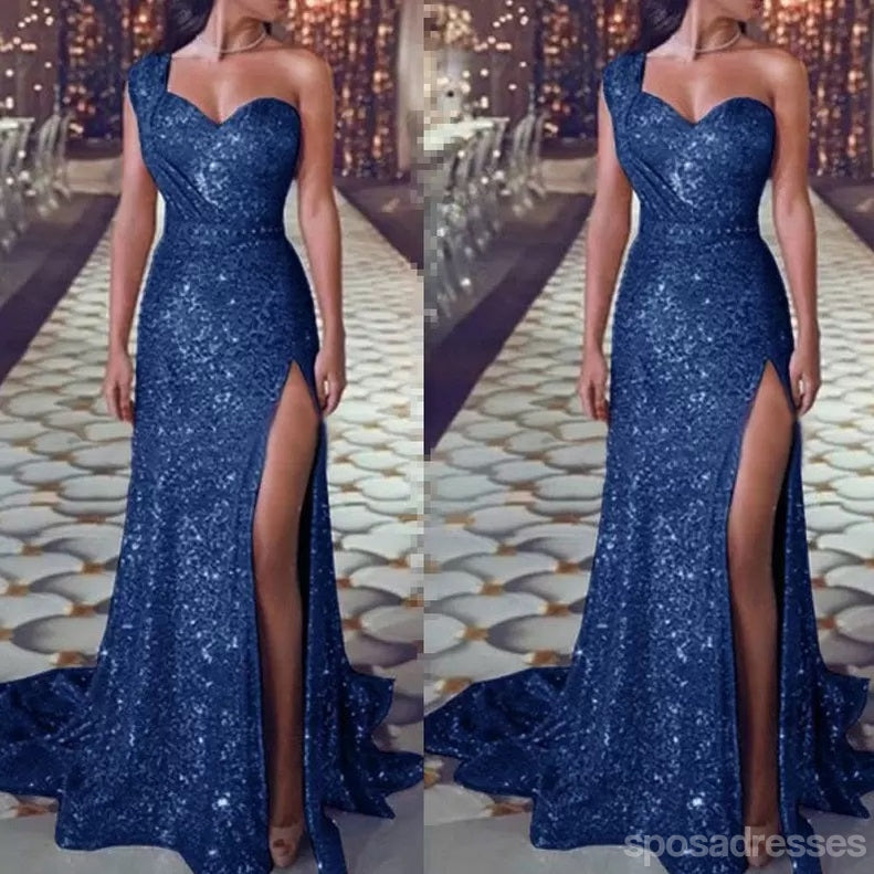 Elegant Blue Mermaid One Shoulder High Slit Long Prom Dress for Women - Perfect for Homecoming, Evening Gala & Formal Events