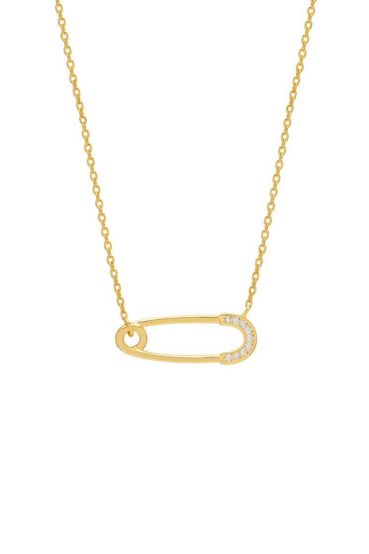 CZ Crystal Safety Pin Pendant Necklace for Women - Elegant Fashion Jewelry for Daily Wear, Parties & Gifts