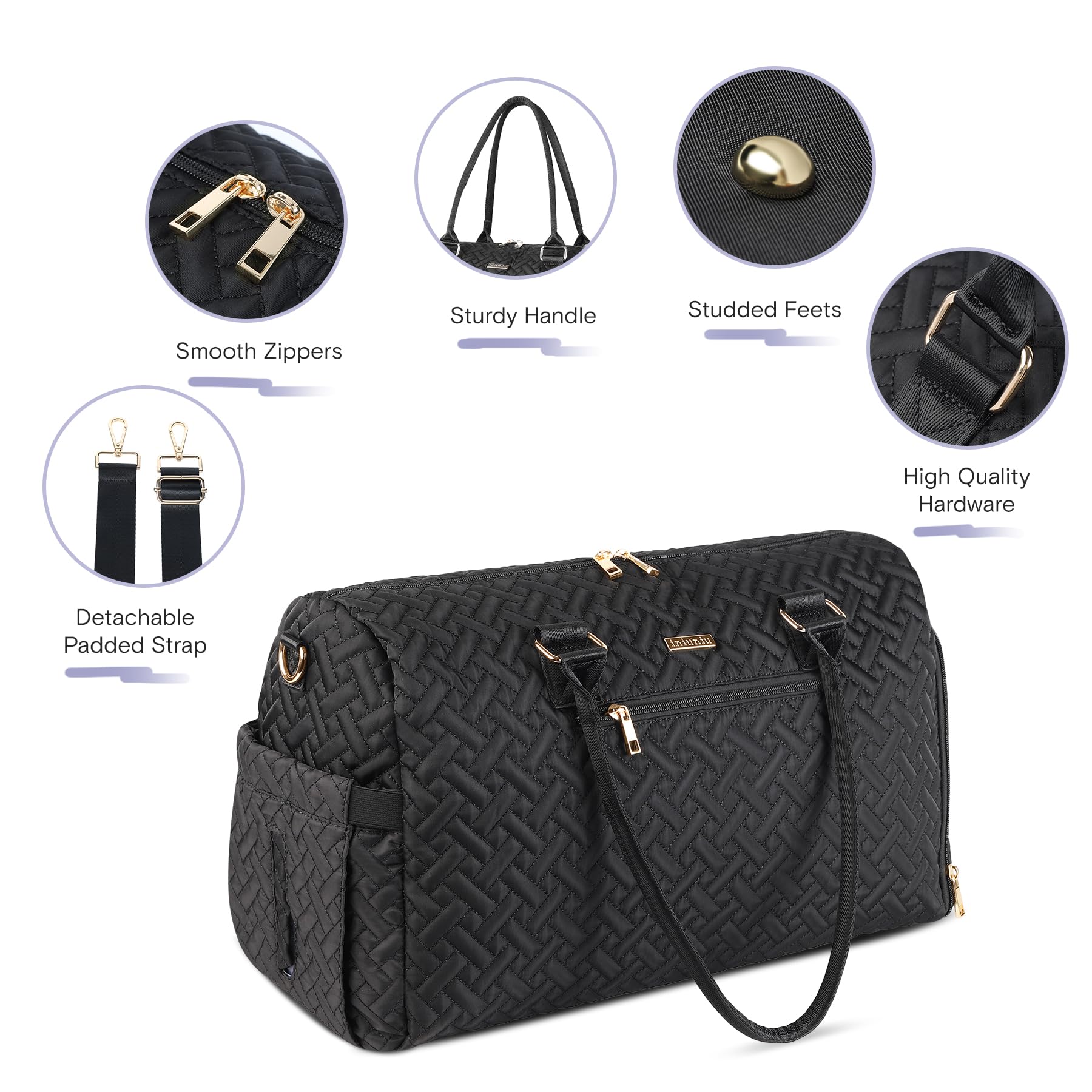 Iniuniu Waterproof Diaper Bag Tote with Changing Pad - Large Baby Travel Bag for Moms (Black)