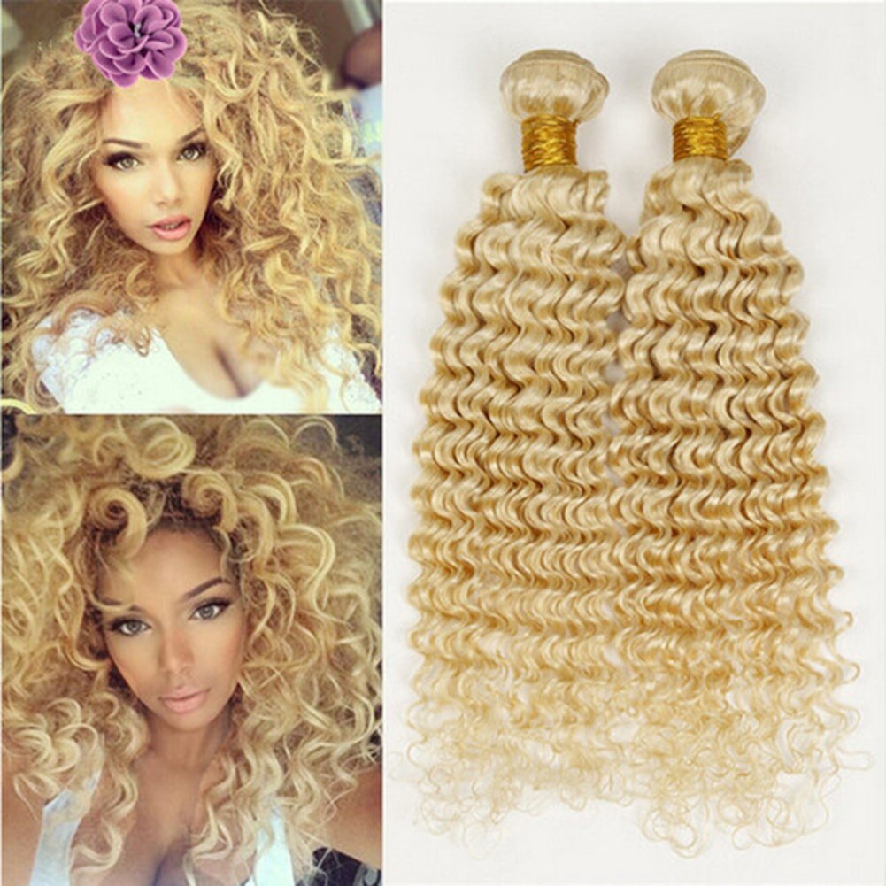 Brazilian Blonde Virgin Hair Deep Wave 3 Bundles #613 Platinum Blonde Human Hair Weave Extensions (22