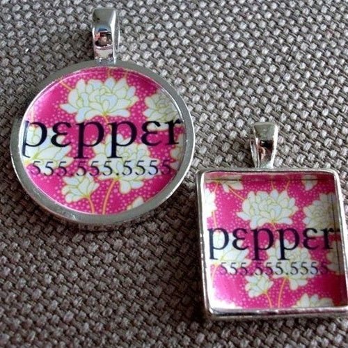 Custom Silver Pet ID Tag with Bright Pink Floral Design - Personalized Pet Name Tag for Dogs & Cats - Perfect for Collars, Travel & Safety Identification
