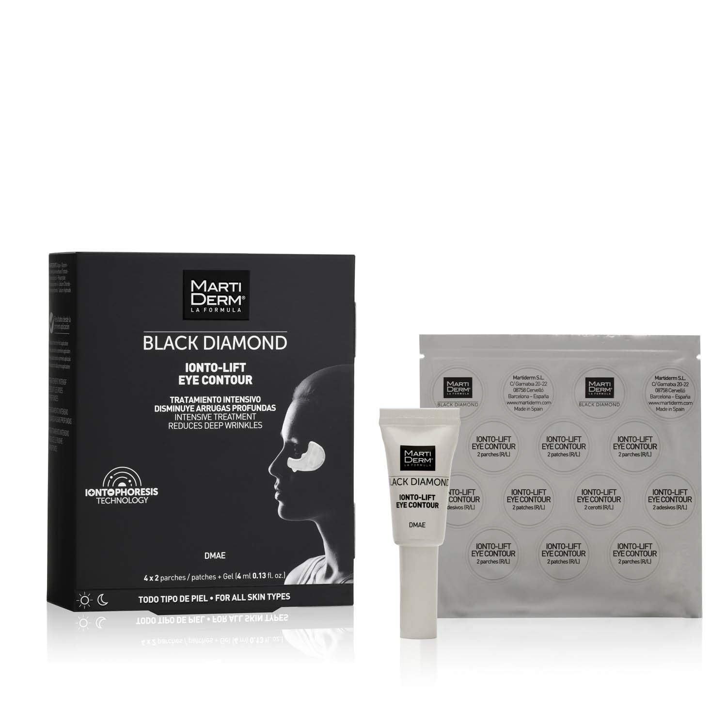 Martiderm Black Diamond Ionto-lift Eye Contour Patches (4x2 Patches + 4ml Gel) – Anti-Aging Treatment for Dark Circles & Puffiness – Perfect for Night Routine & Travel Skincare