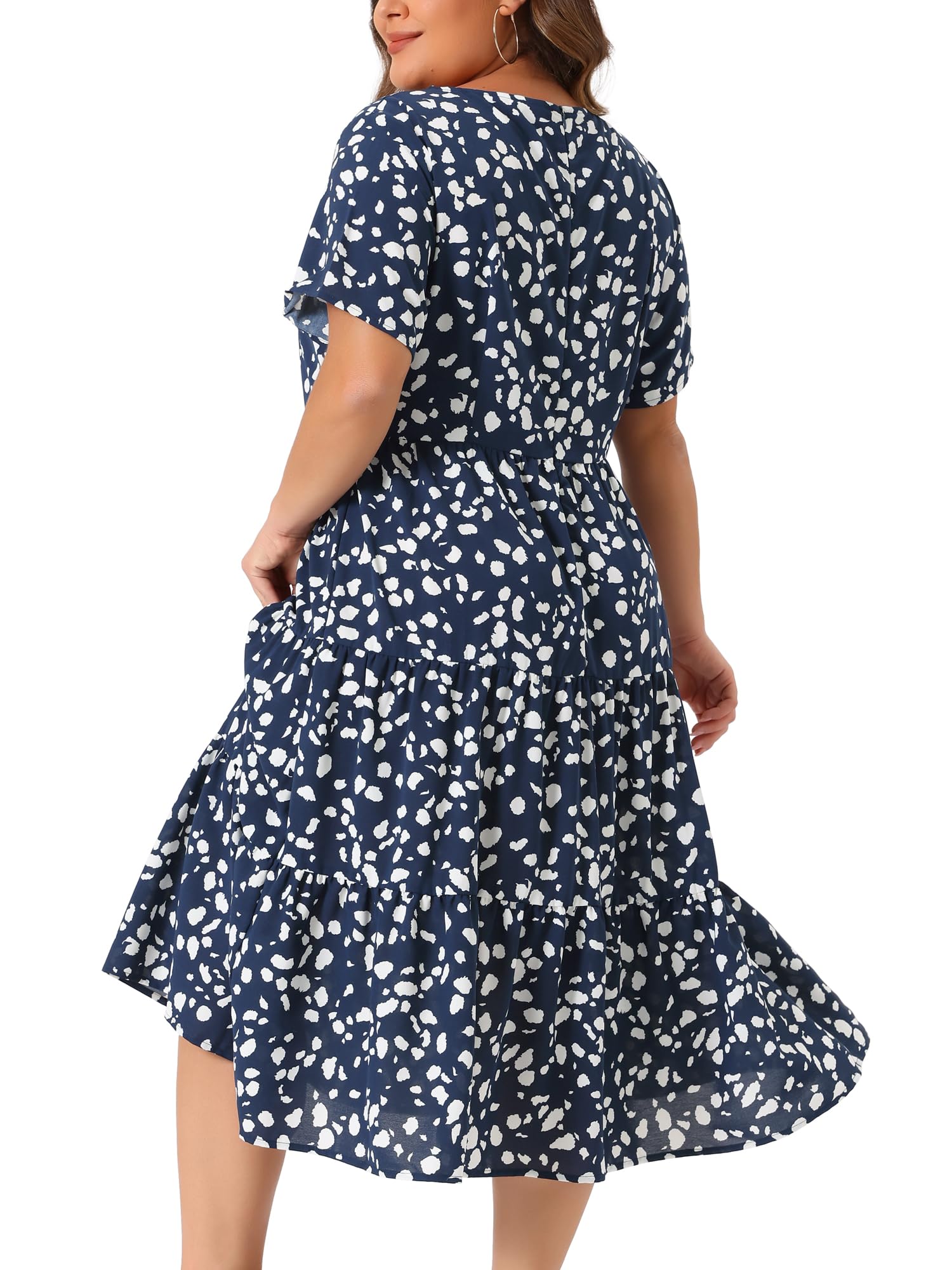 Agnes Orinda Women's Plus Size Casual Tiered Polka Dot Midi Dress - Short Sleeve Babydoll Style for Summer, Beach & Everyday Wear