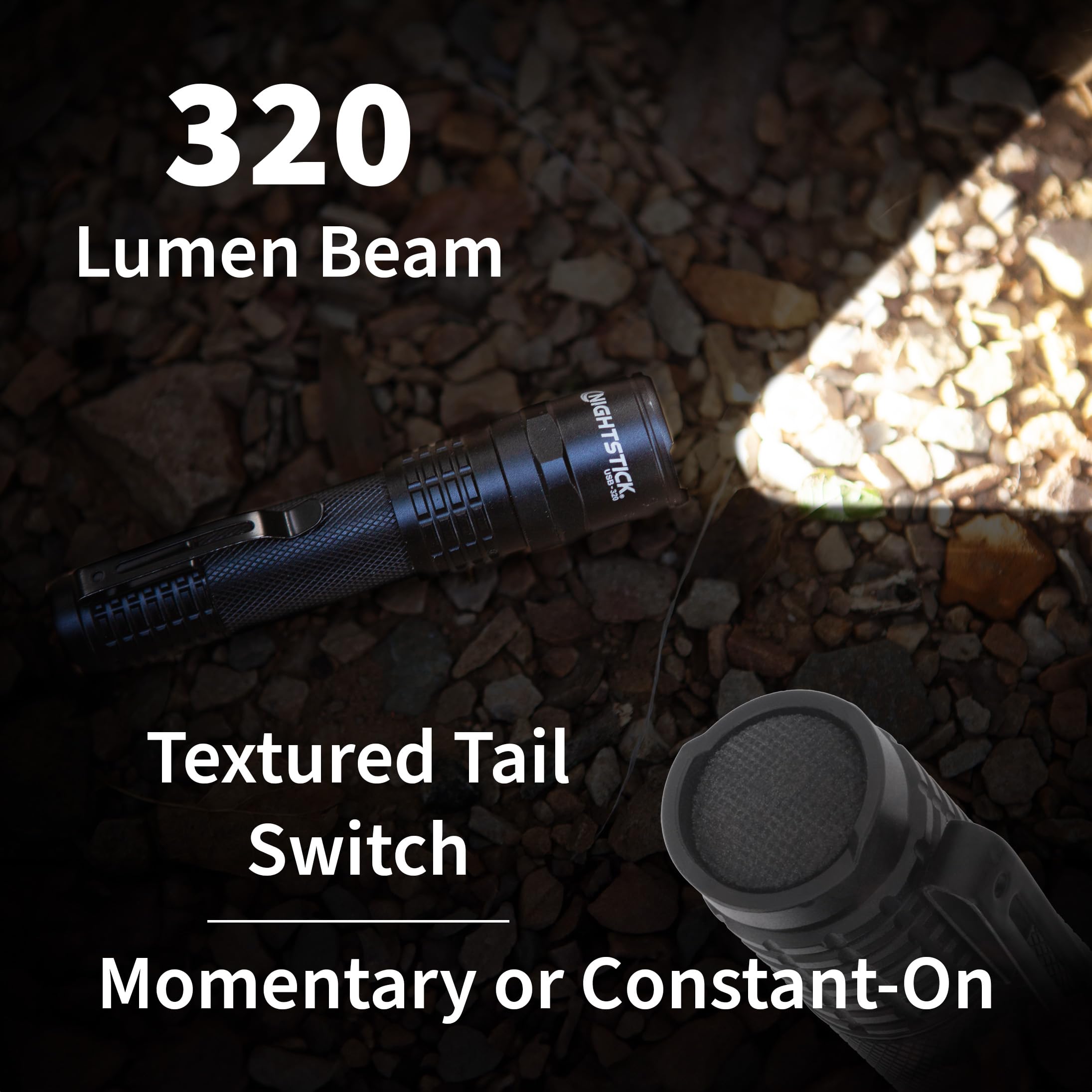 Nightstick USB-320 Rechargeable Tactical Flashlight - 320 Lumens, Compact EDC Light for Camping, Hiking & Emergency Use