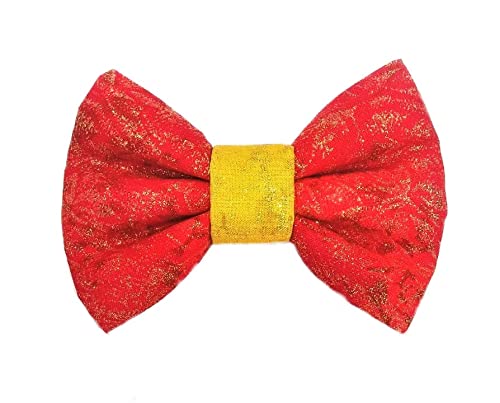 Festive Red & Gold Bow Tie for Dogs - Adjustable Christmas Pet Accessory for Medium Dogs - Perfect for Holiday Photos & Parties