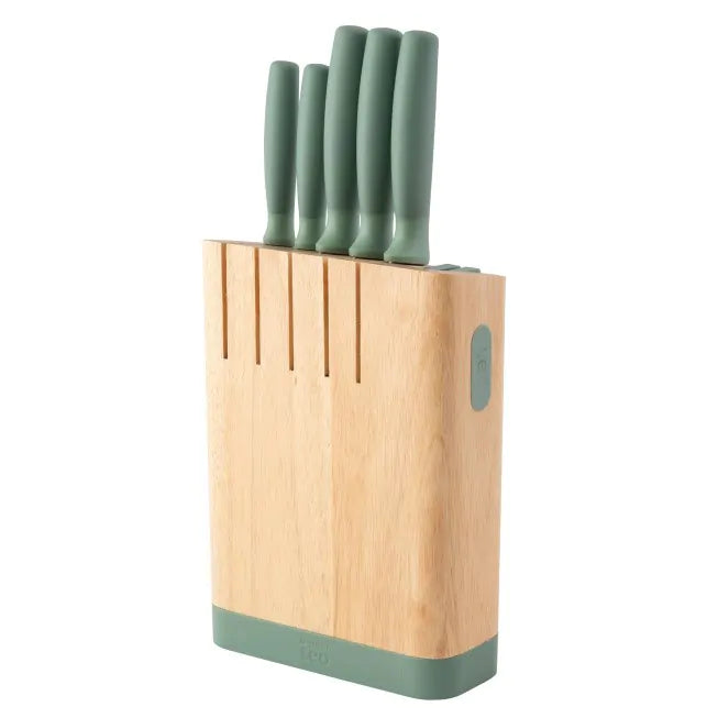 Premium 6-Piece Knife Block Set in Forest Green - Perfect for Kitchen, Cooking, and Food Prep