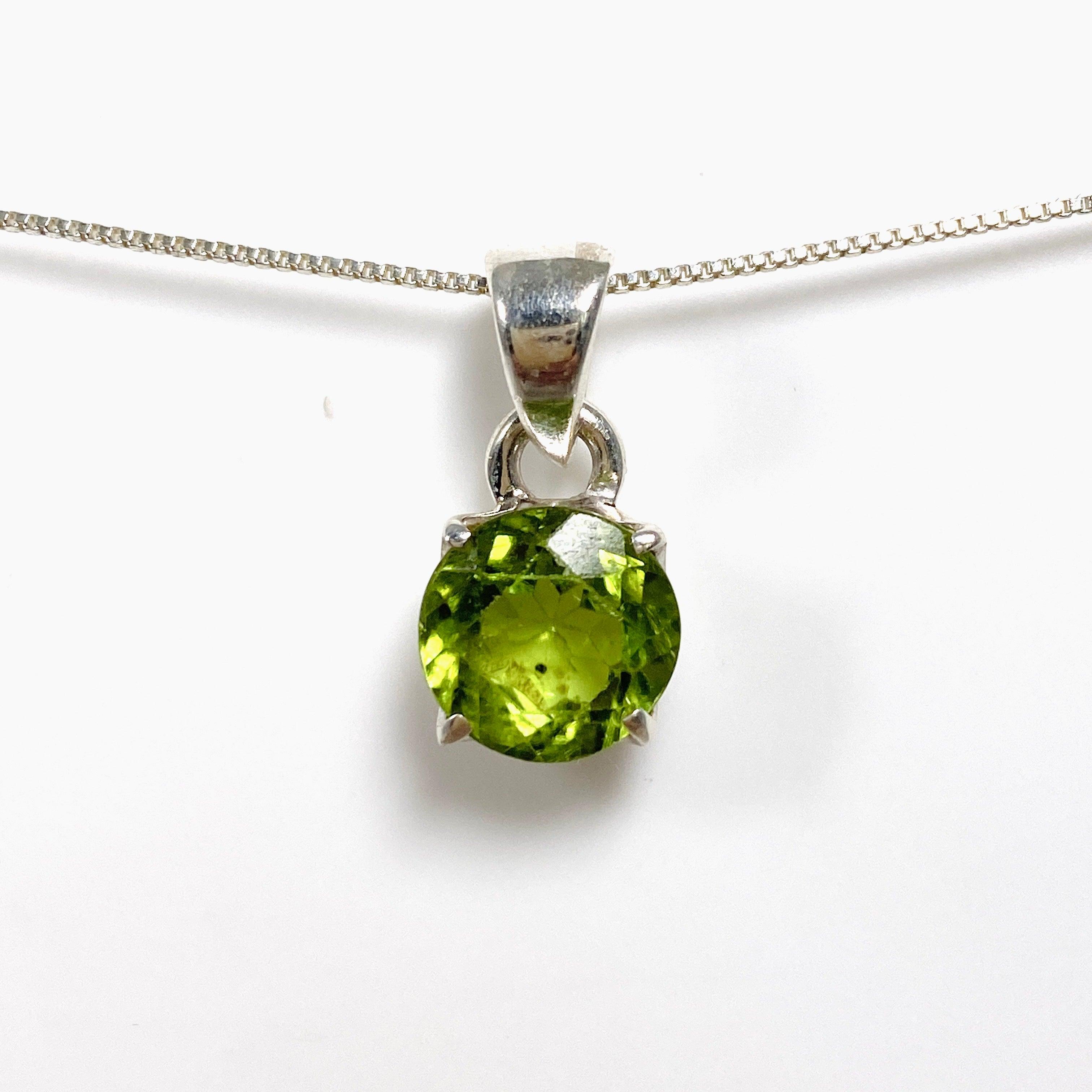 Natural Peridot Gemstone Round Faceted Pendant Necklace - 925 Sterling Silver Jewelry for Women - Perfect for Birthdays, Anniversaries & Everyday Elegance
