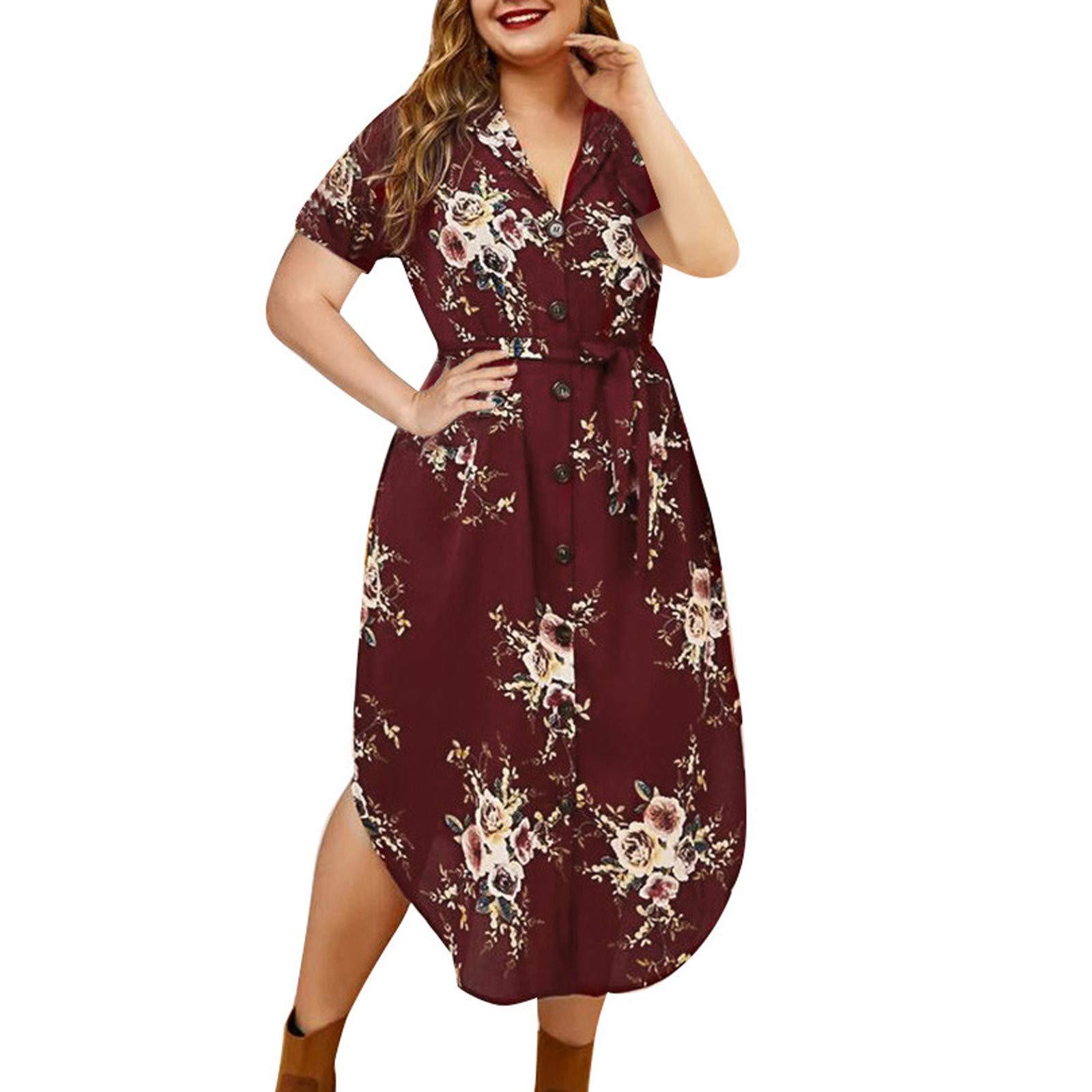 Elegant Floral Print Wrap Dress for Women - Short & Long Sleeve Button Down Casual Dress with Lapel Collar | Perfect for Office Wear, Date Night & Summer Outfits