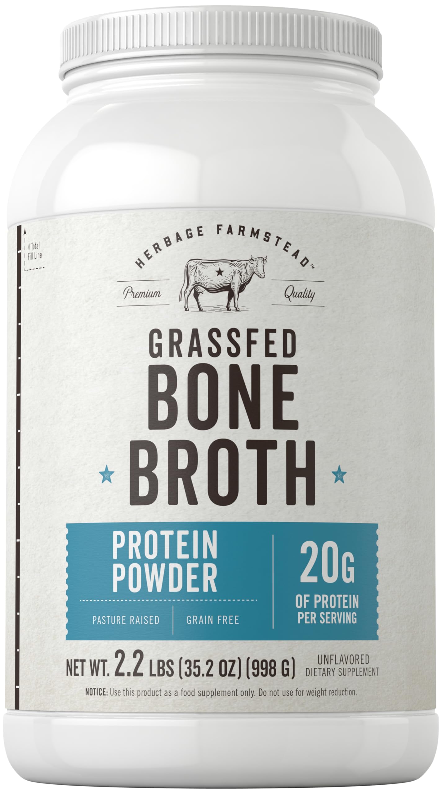 Carlyle Grass Fed Bone Broth Protein Powder - 35.2oz (2.2lb) | 20g Collagen Protein per Serving | Pasture Raised, Grain Free, Non-GMO & Gluten Free Supplement | Supports Muscle Recovery & Gut Health | Ideal for Keto, Paleo & Post-Workout Nutrition