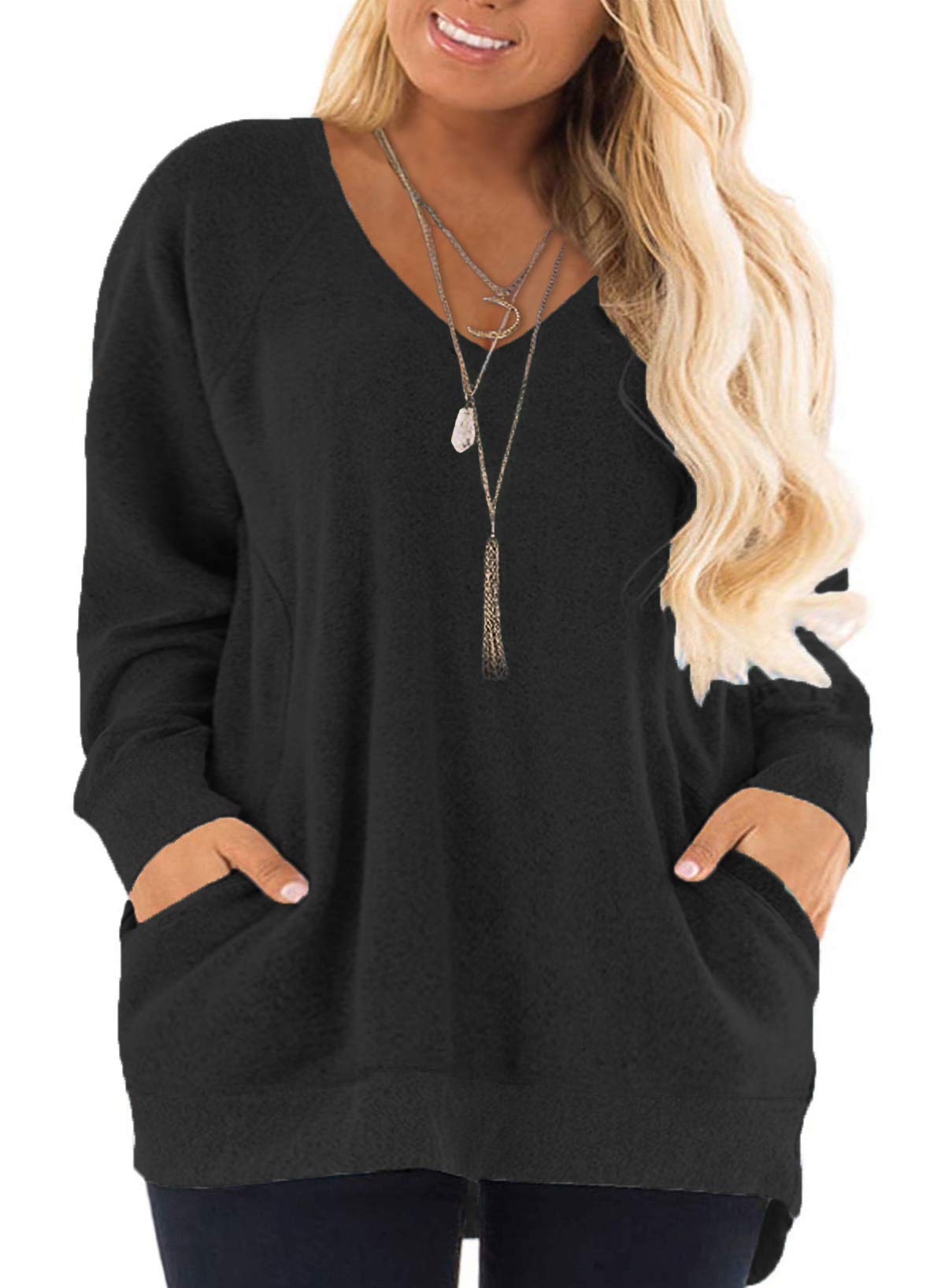 DOLNINE Women's Plus Size Color Block Sweatshirt - Long Sleeve Pocket Pullover Top for Casual Wear, Loungewear & Fall Outfits