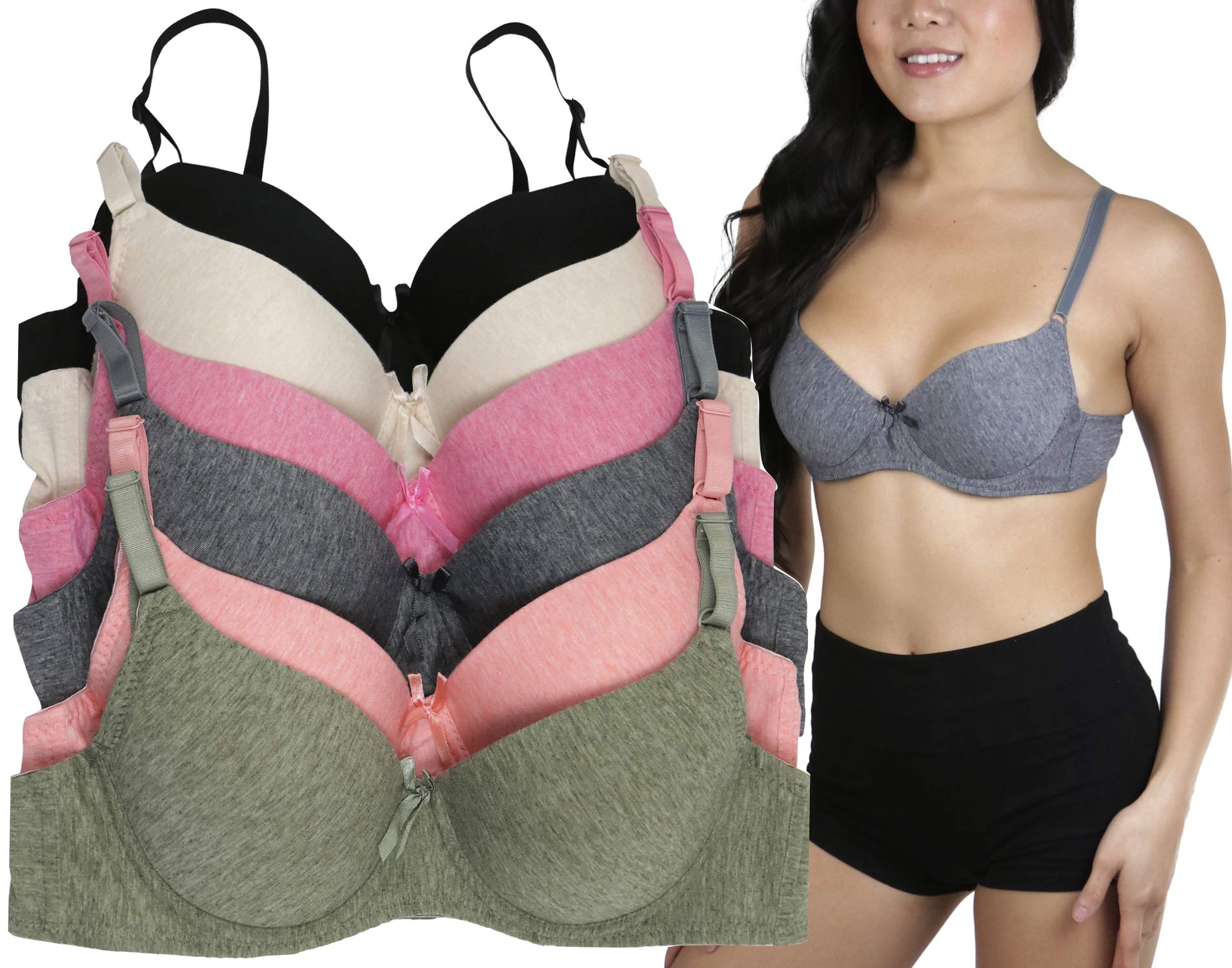 ToBeInStyle Women's 6-Pack Underwire Padded Bras - Comfortable & Supportive Everyday T-Shirt Bra for Work, Gym & Casual Wear