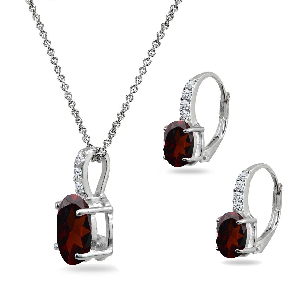 Elegant Sterling Silver Jewelry Set for Women - Oval Dainty Necklace & Drop Earrings with Genuine Synthetic Birthstones | Perfect Gift for Birthday, Anniversary & Special Occasions