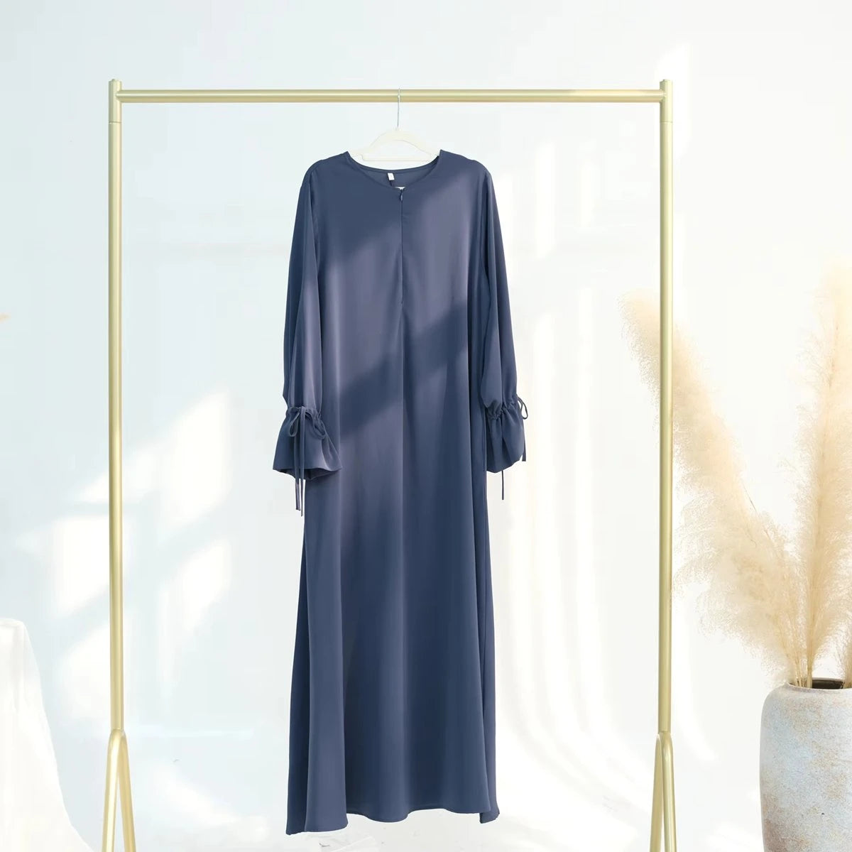 Elegant Nida Cuffed Sleeve Abaya Dress #25938 - Modest Islamic Prayer Dress for Women, Perfect for Mosque, Eid & Special Occasions